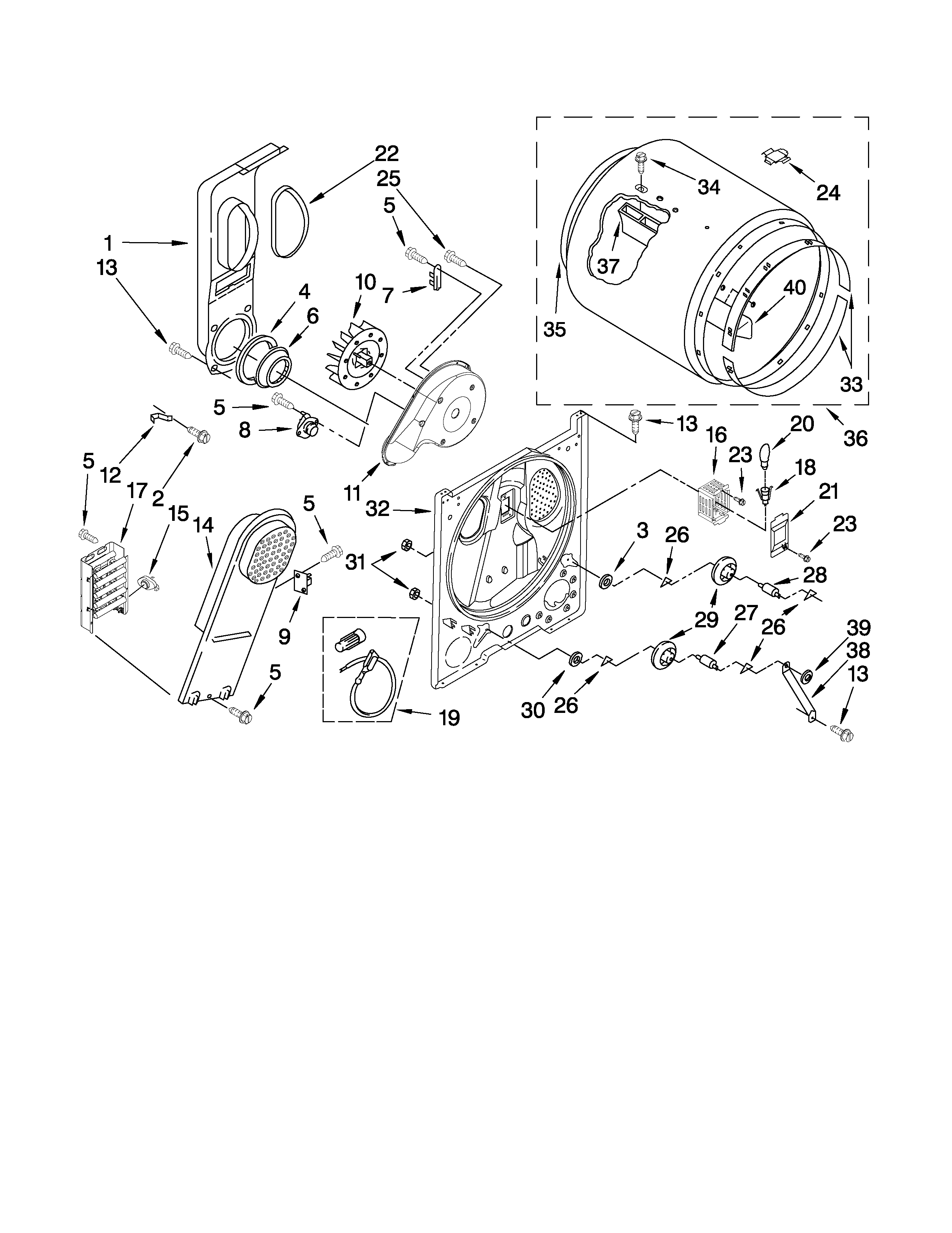 Whirlpool WED5510VQ1 bulkhead parts diagram