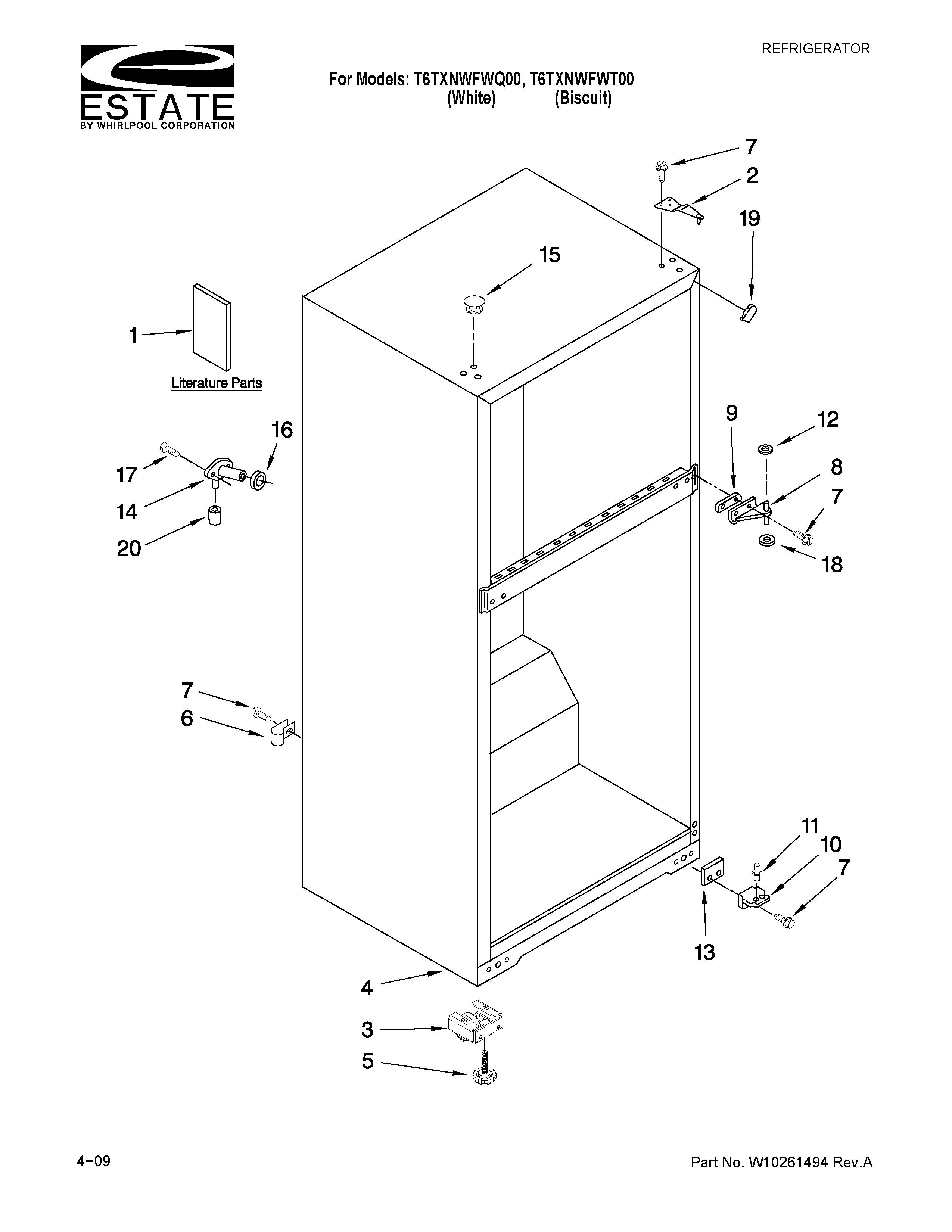 Estate T6TXNWFWQ00 cabinet parts diagram