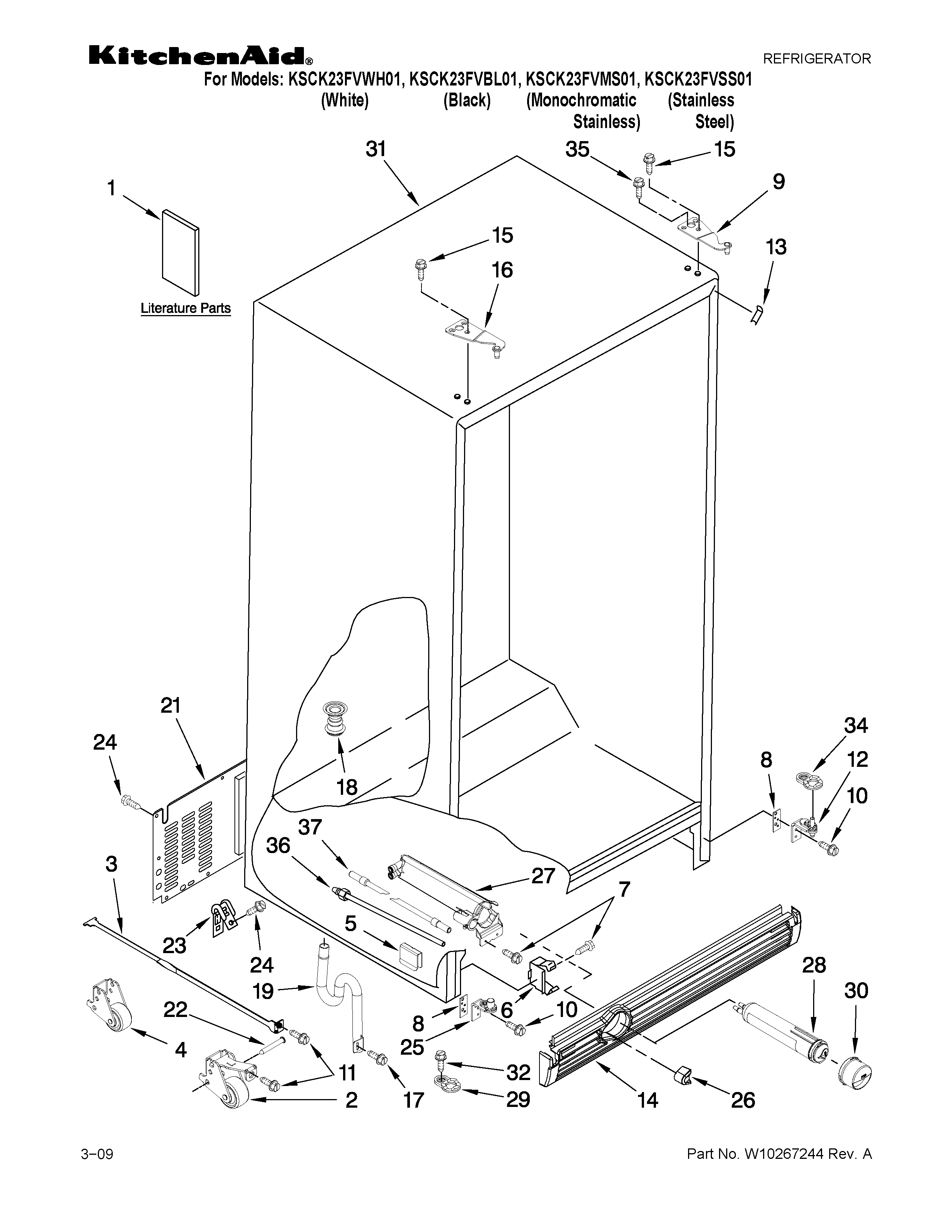 KitchenAid KSCK23FVSS01 cabinet parts diagram