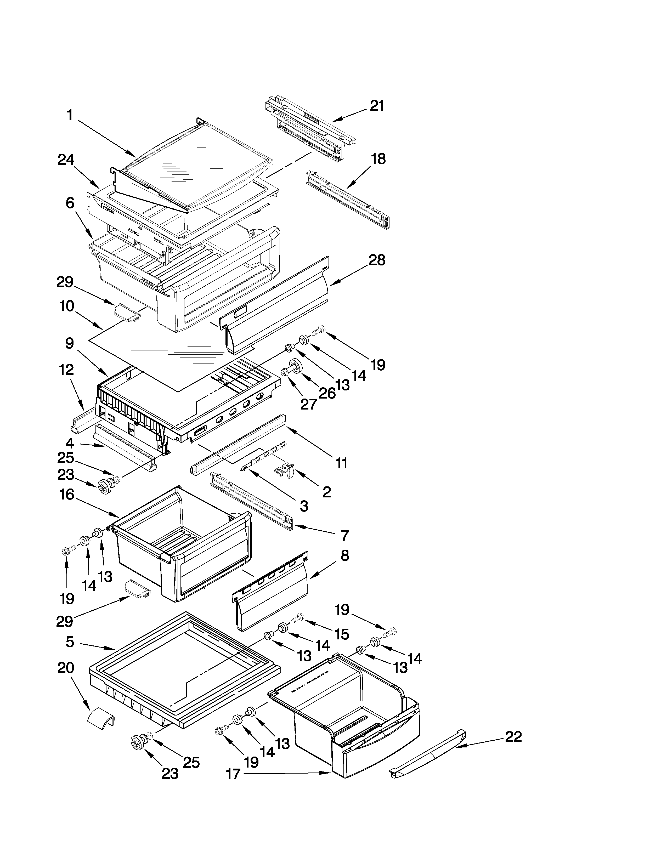 KitchenAid KSCK23FVSS01 refrigerator shelf parts diagram