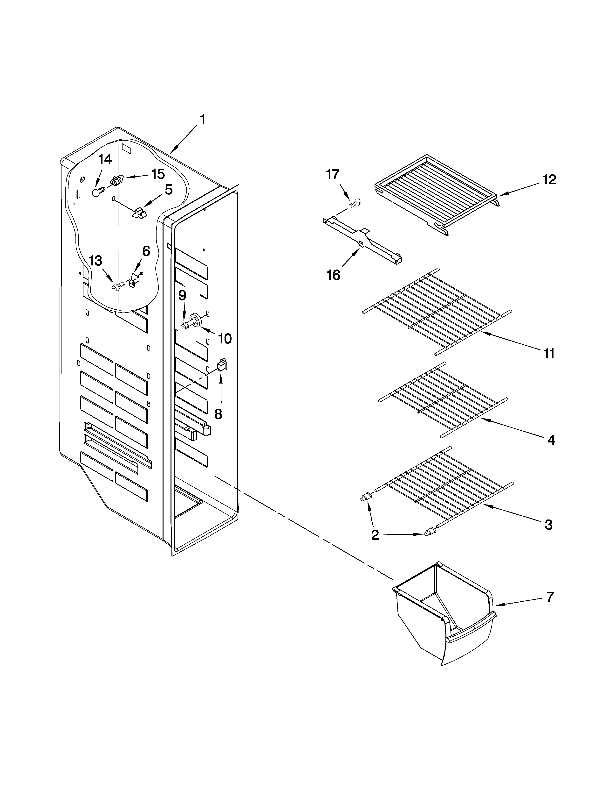 Whirlpool ED5FVGXWS00 freezer liner parts diagram