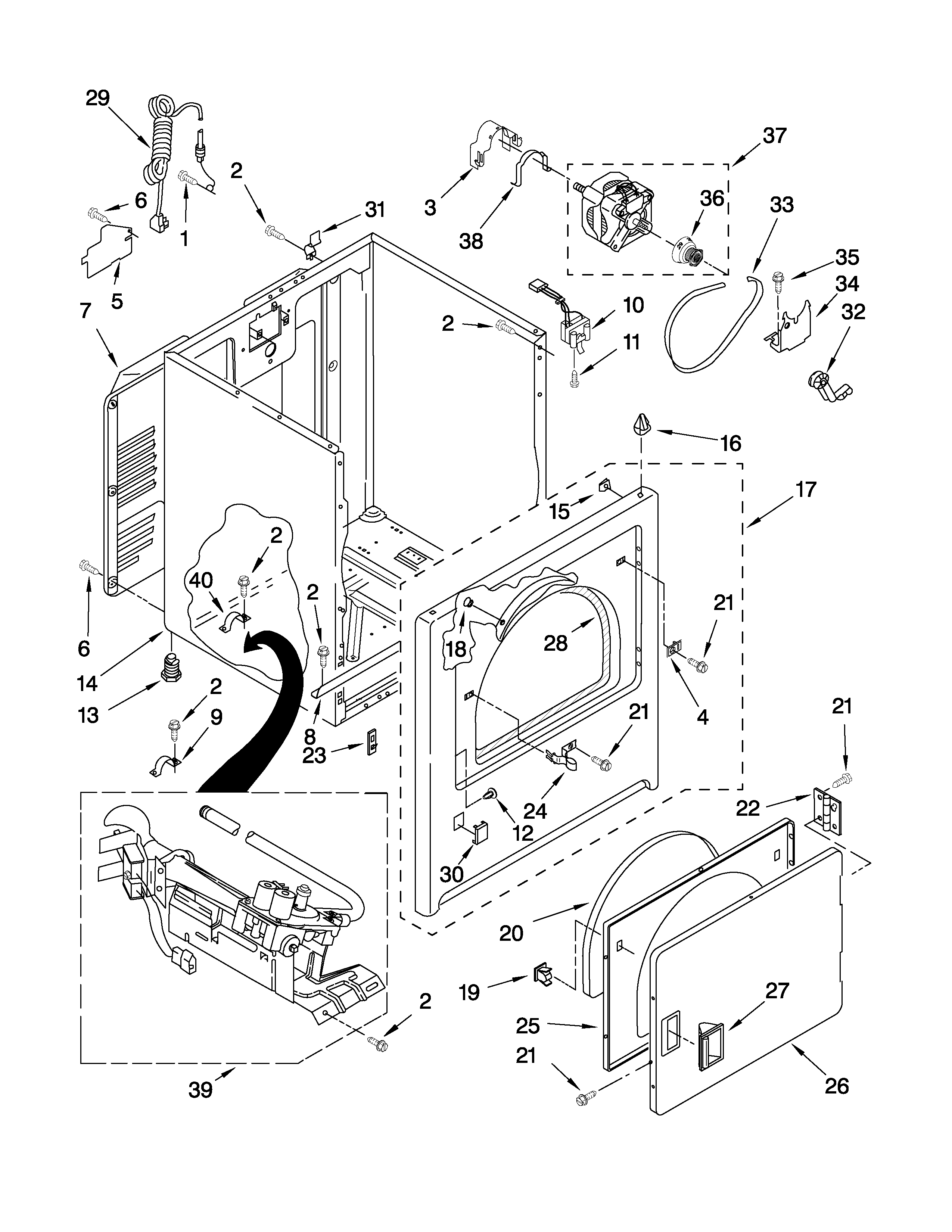 Whirlpool WGD5100VQ1 cabinet parts diagram