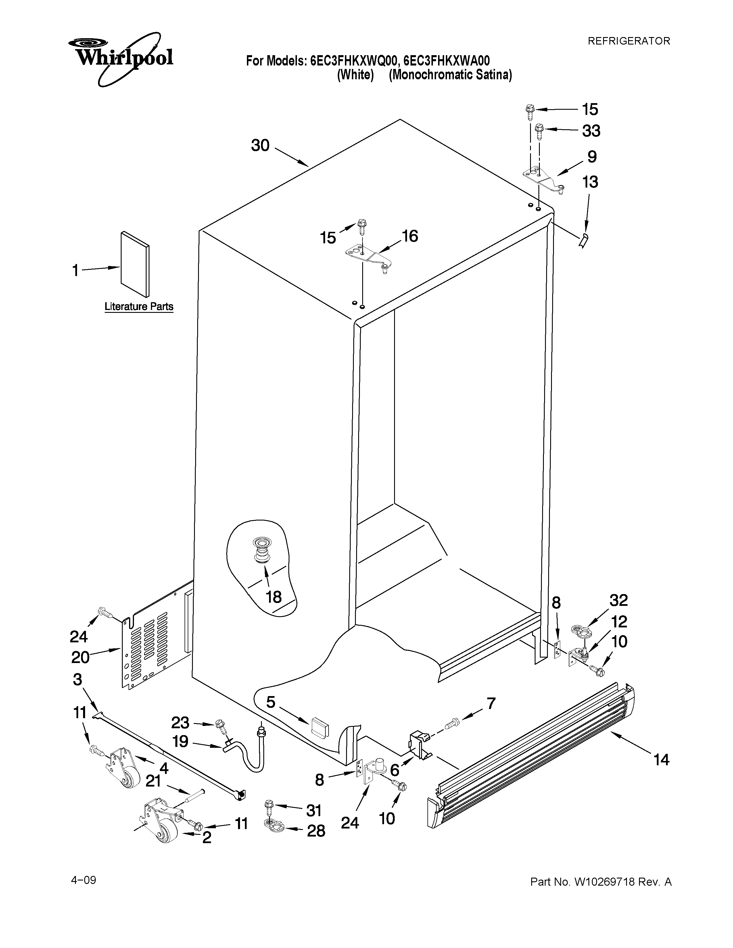 Whirlpool 6EC3FHKXWQ00 cabinet parts diagram