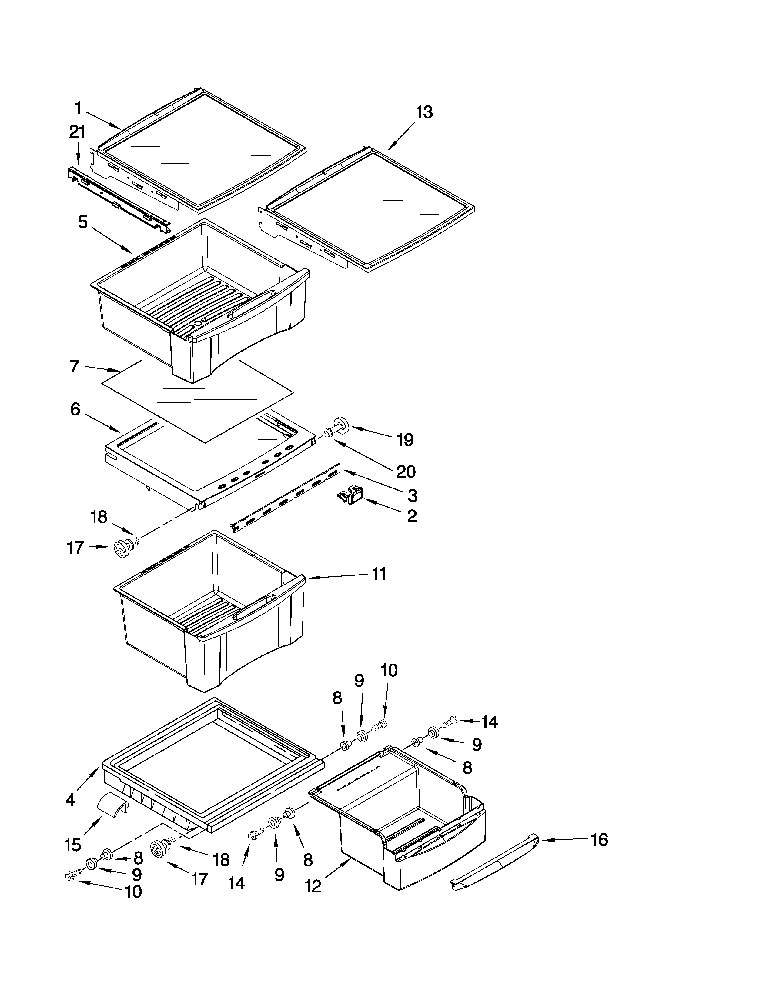 Whirlpool 6EC3FHKXWQ00 refrigerator shelf parts diagram