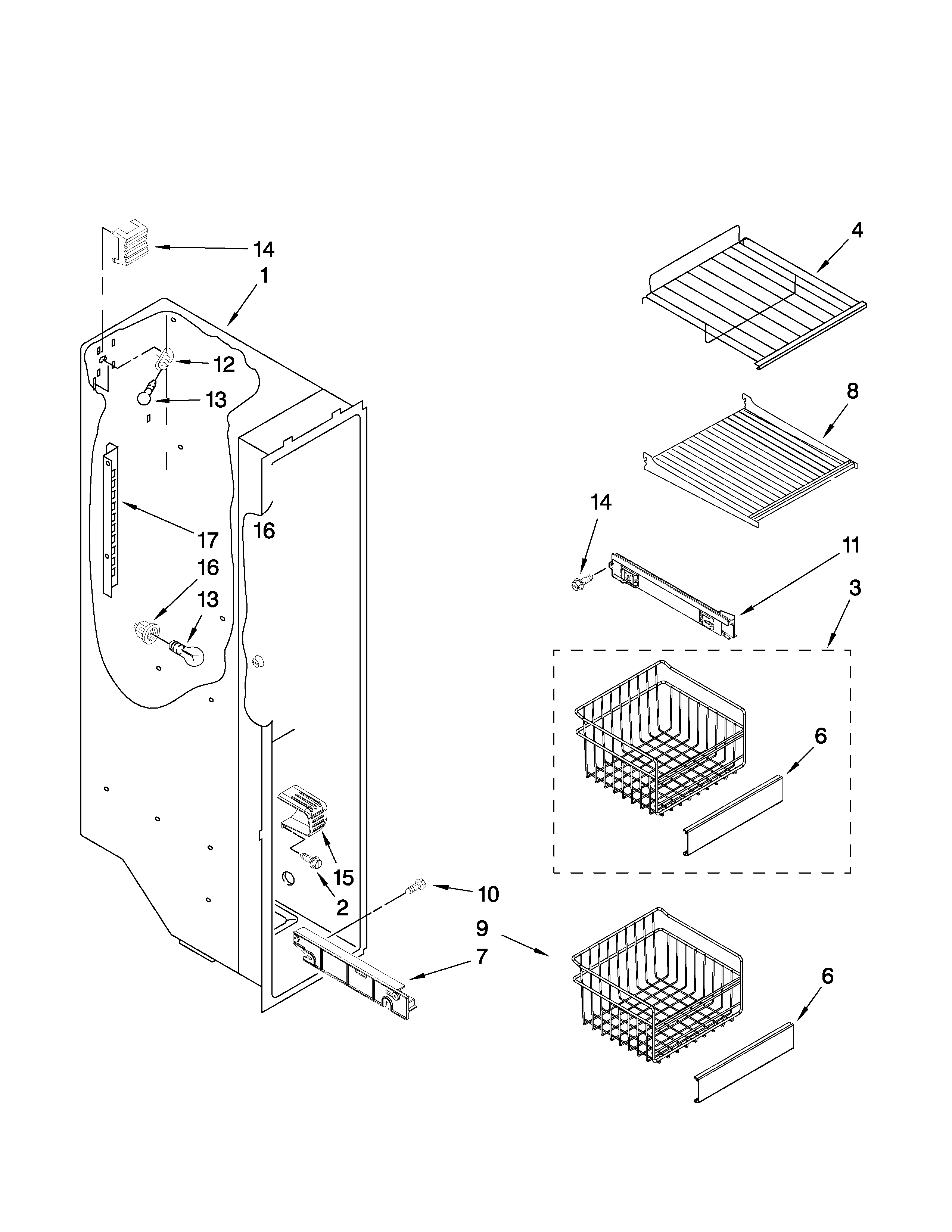 Whirlpool 6EC3FHKXWQ00 freezer liner parts diagram
