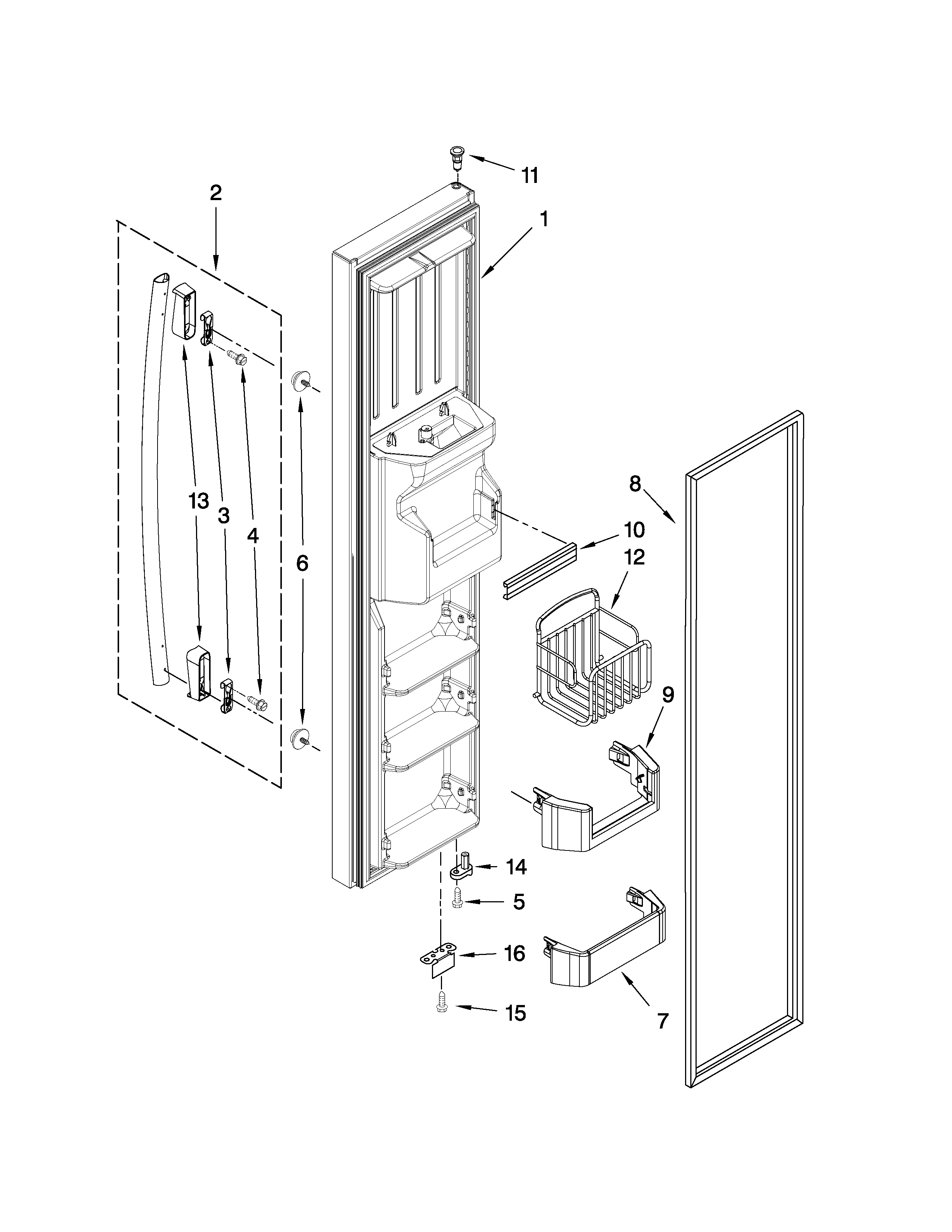 Whirlpool 6EC3FHKXWQ00 freezer door parts diagram