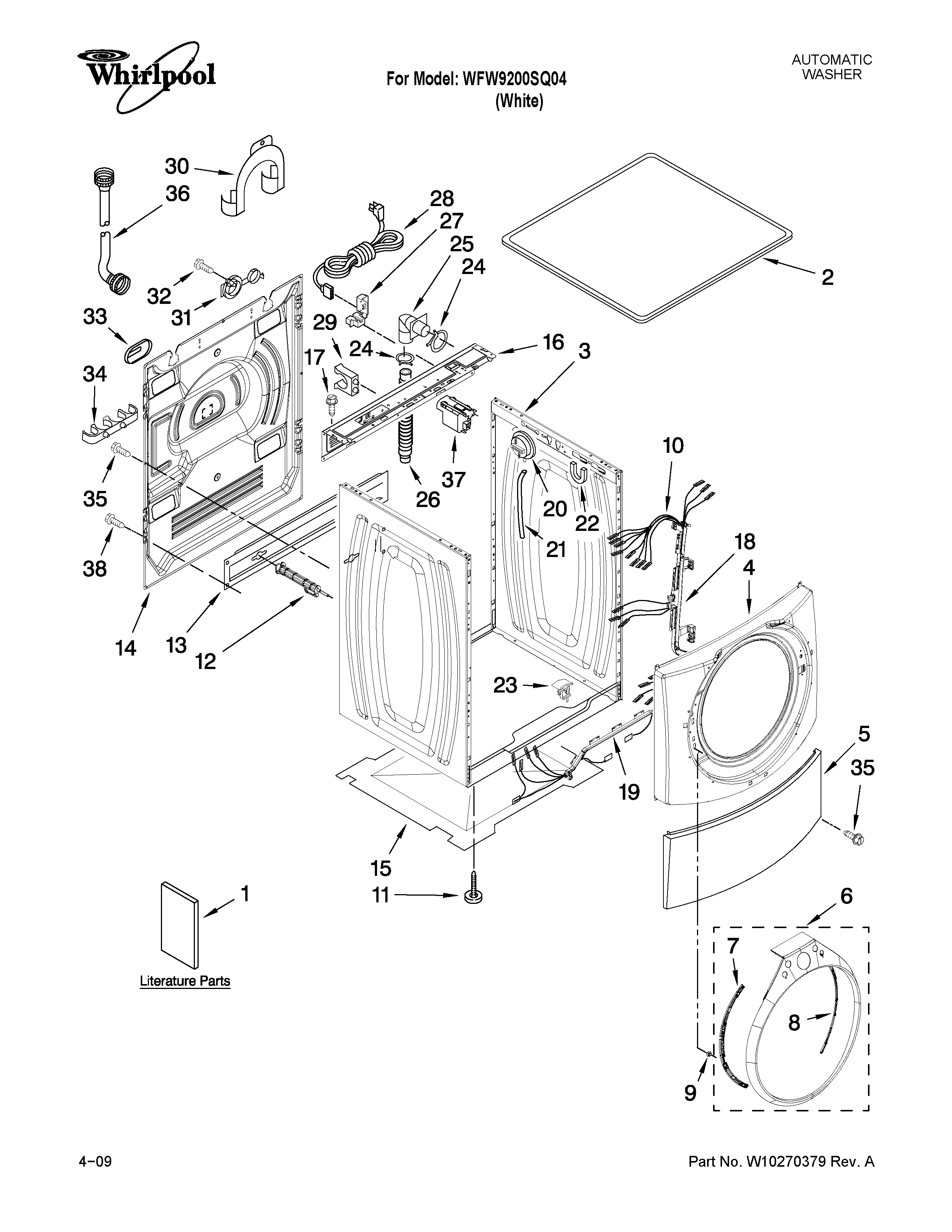 Whirlpool WFW9200SQ04 top and cabinet parts diagram
