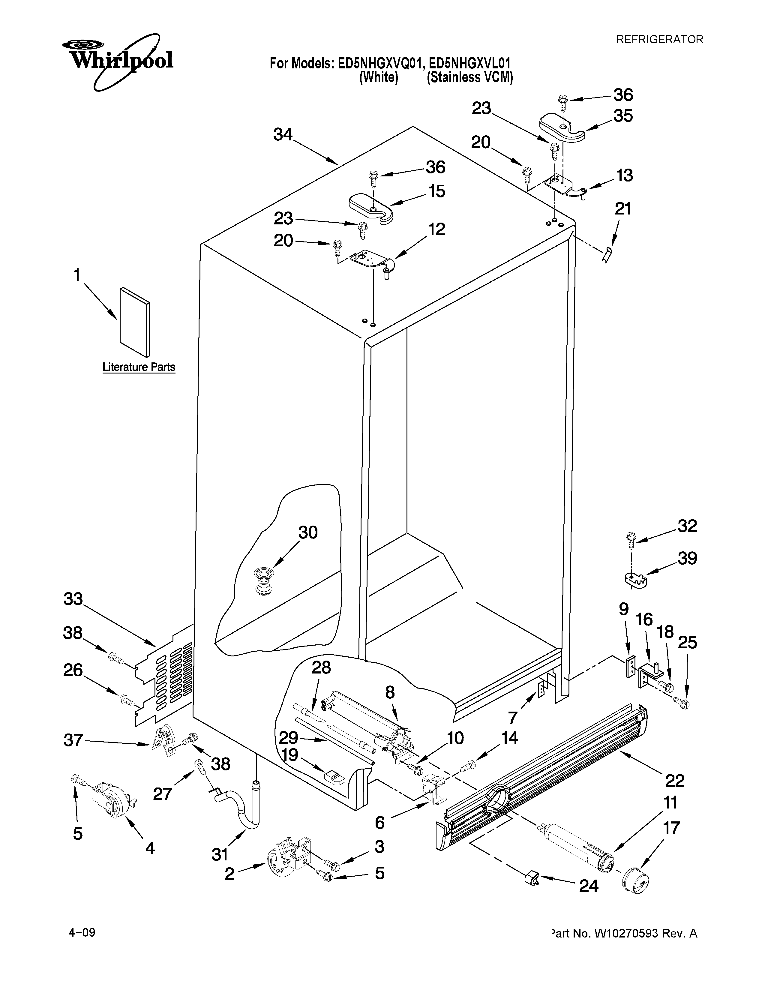Whirlpool ED5NHGXVQ01 cabinet parts diagram