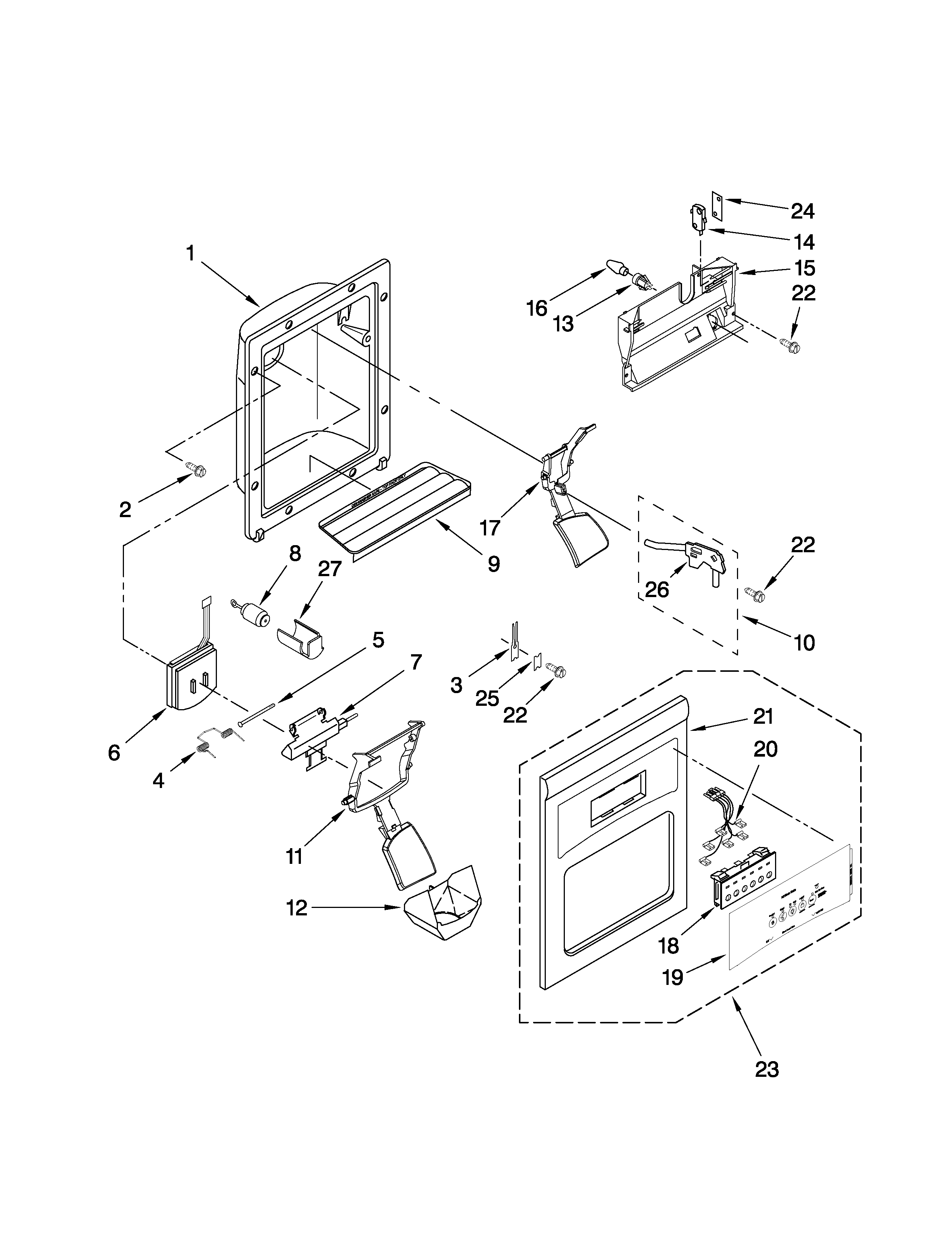 Whirlpool ED5NHGXVQ01 dispenser front parts diagram