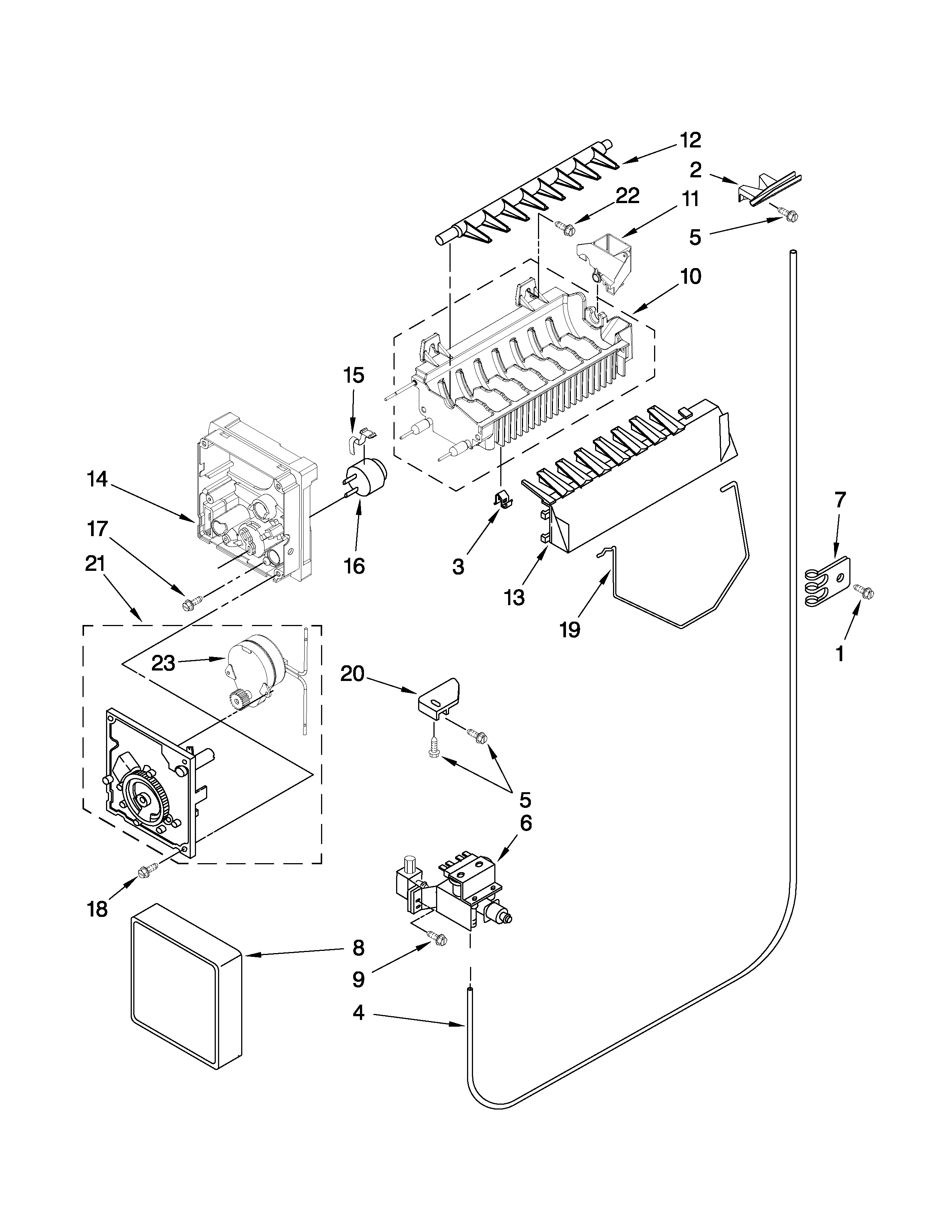 Whirlpool ED5NHGXVQ01 icemaker parts diagram