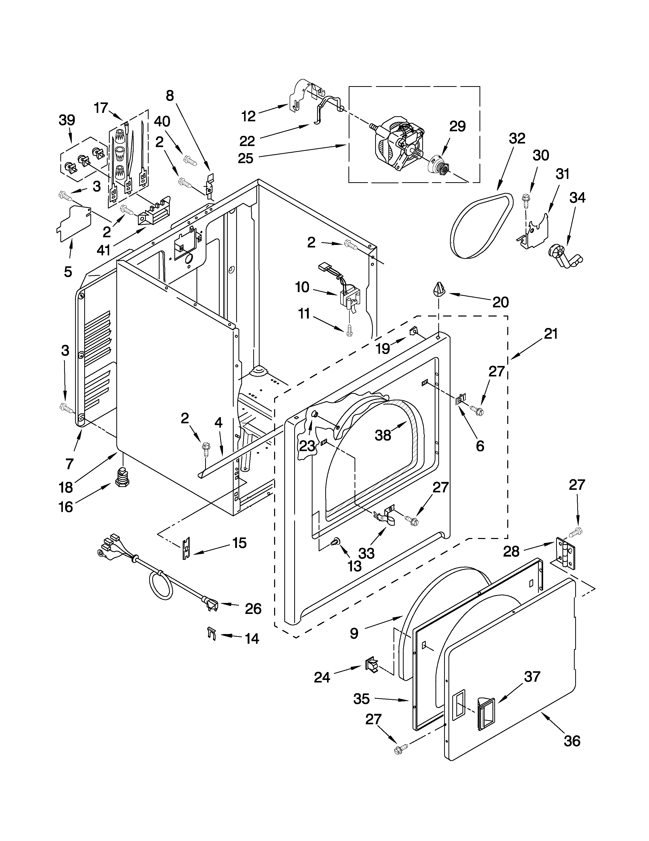 Whirlpool YWED5200VQ1 cabinet parts diagram