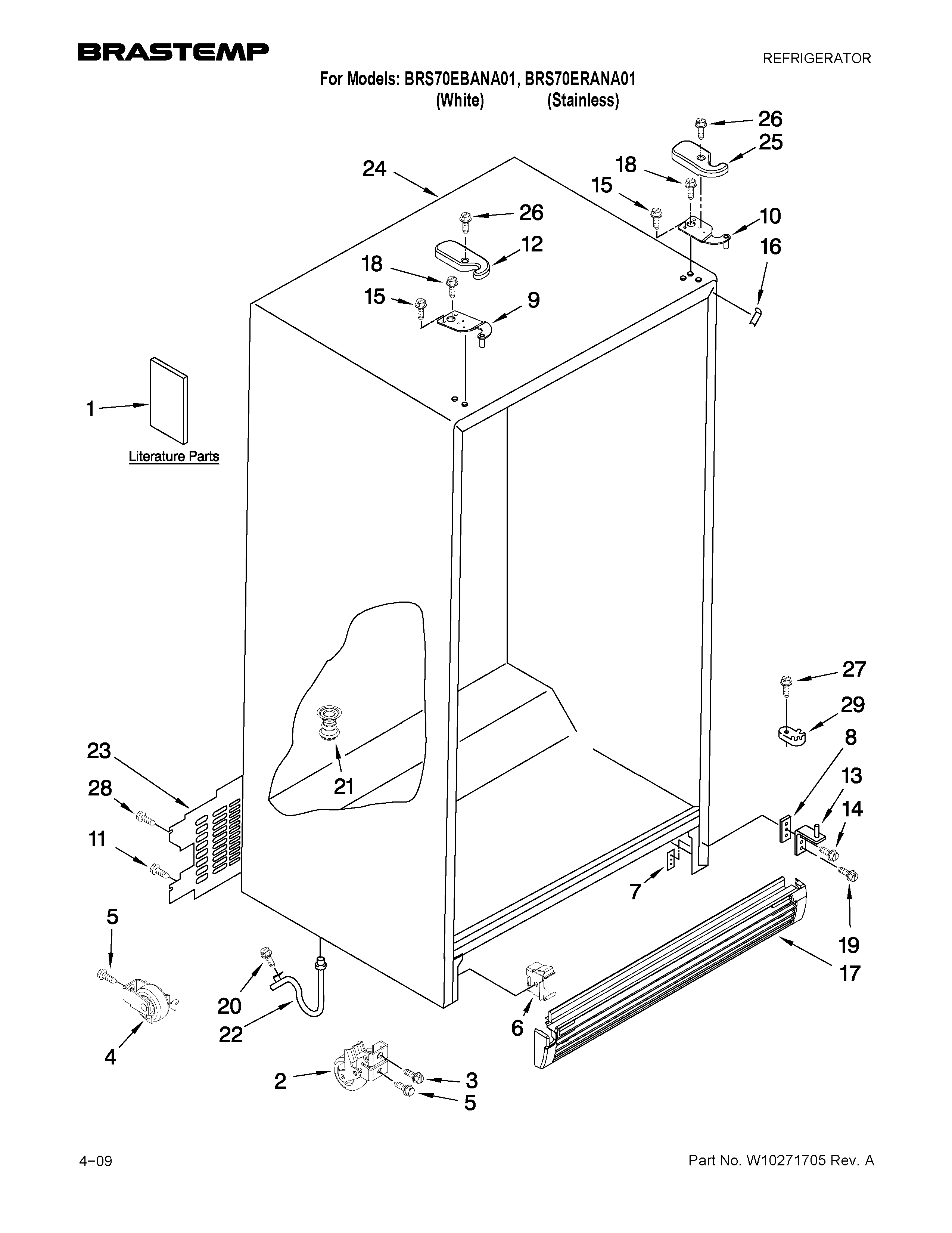 Whirlpool BRS70EBANA01 cabinet parts diagram