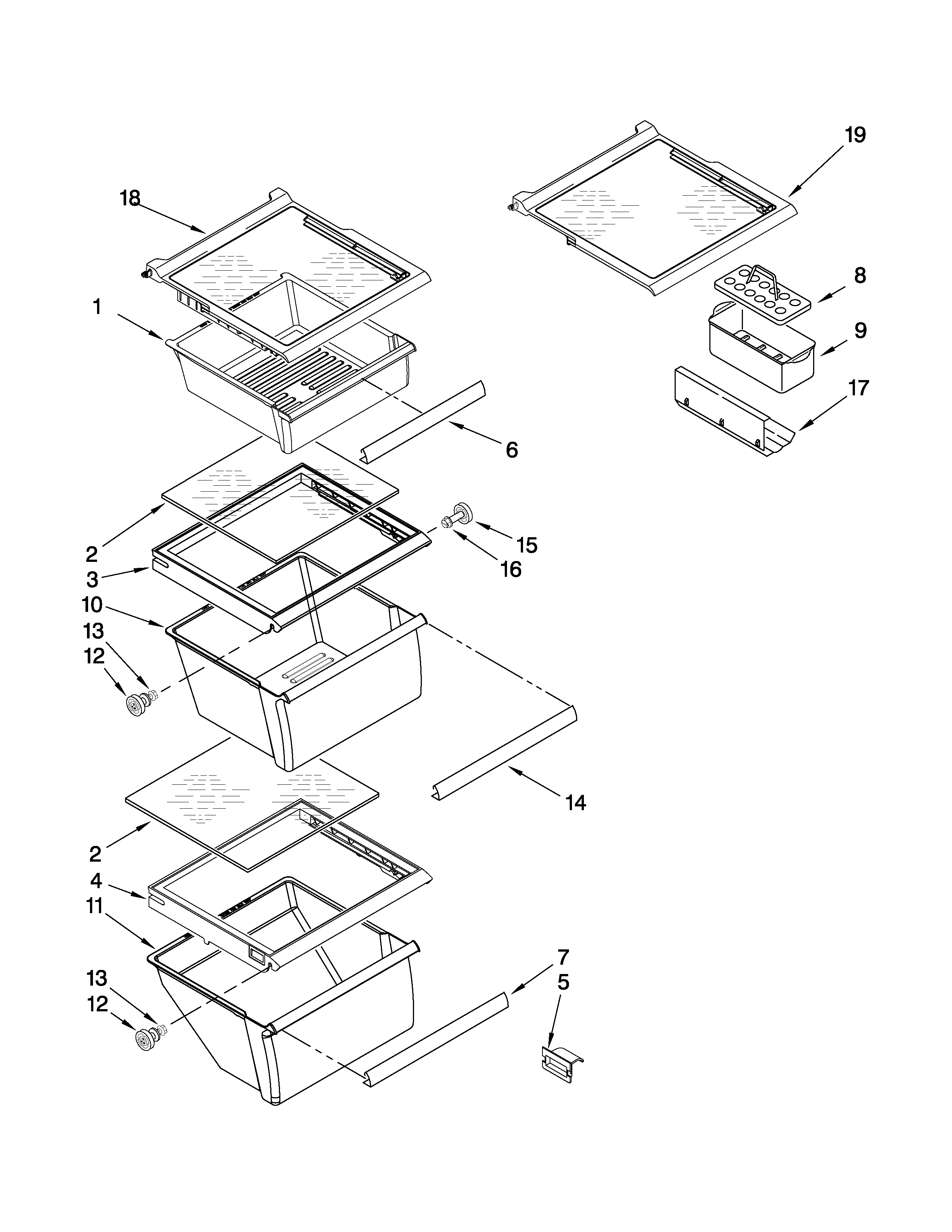 Whirlpool BRS70EBANA01 refrigerator shelf parts diagram