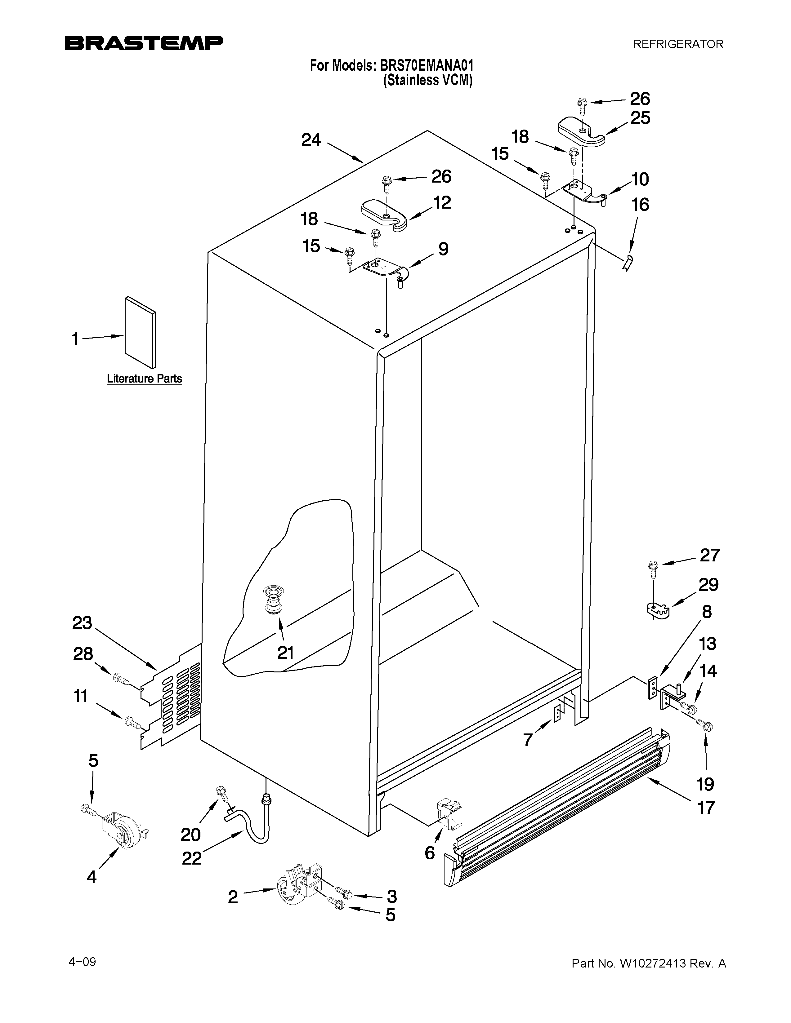 Whirlpool BRS70EMANA01 cabinet parts diagram