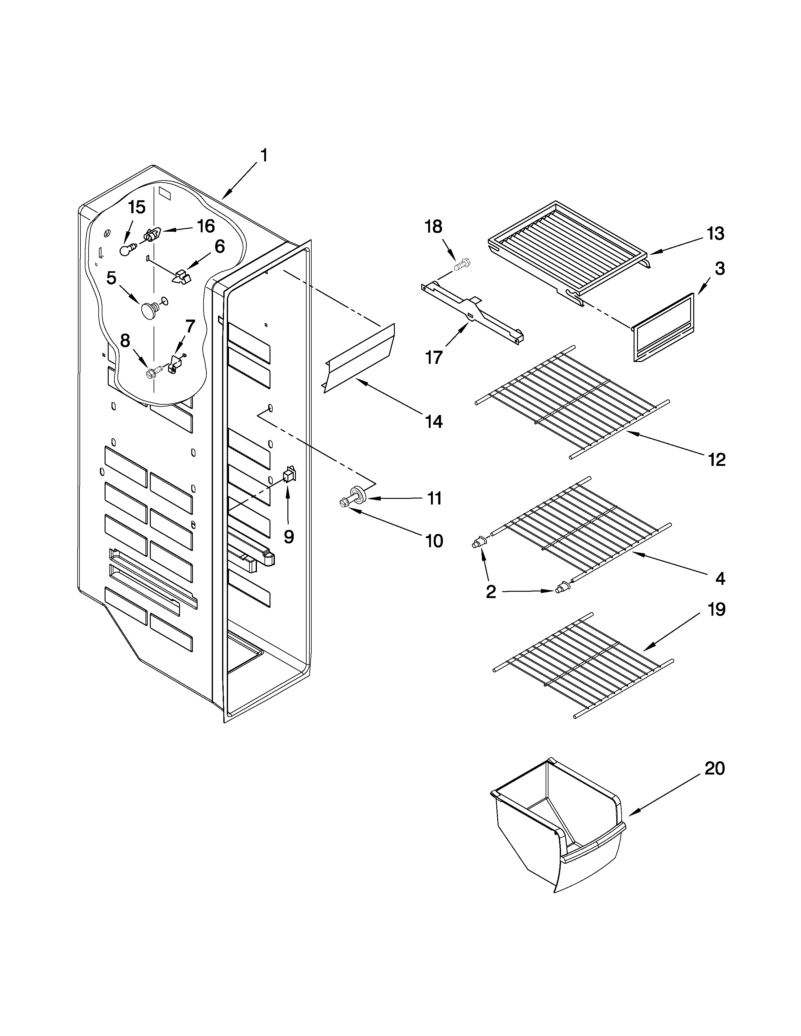 Whirlpool BRS70EMANA01 freezer liner parts diagram