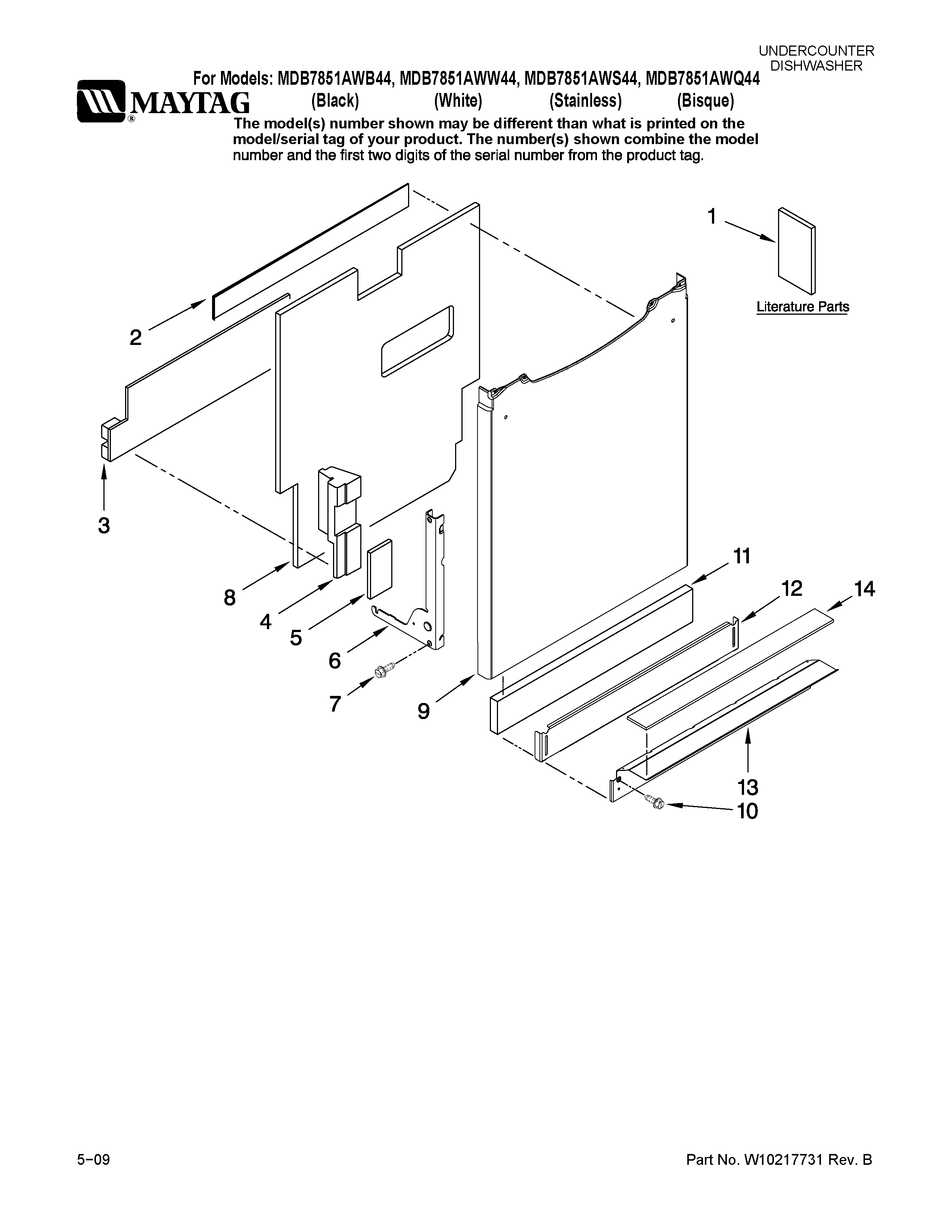 Maytag MDB7851AWW44 door and panel parts diagram