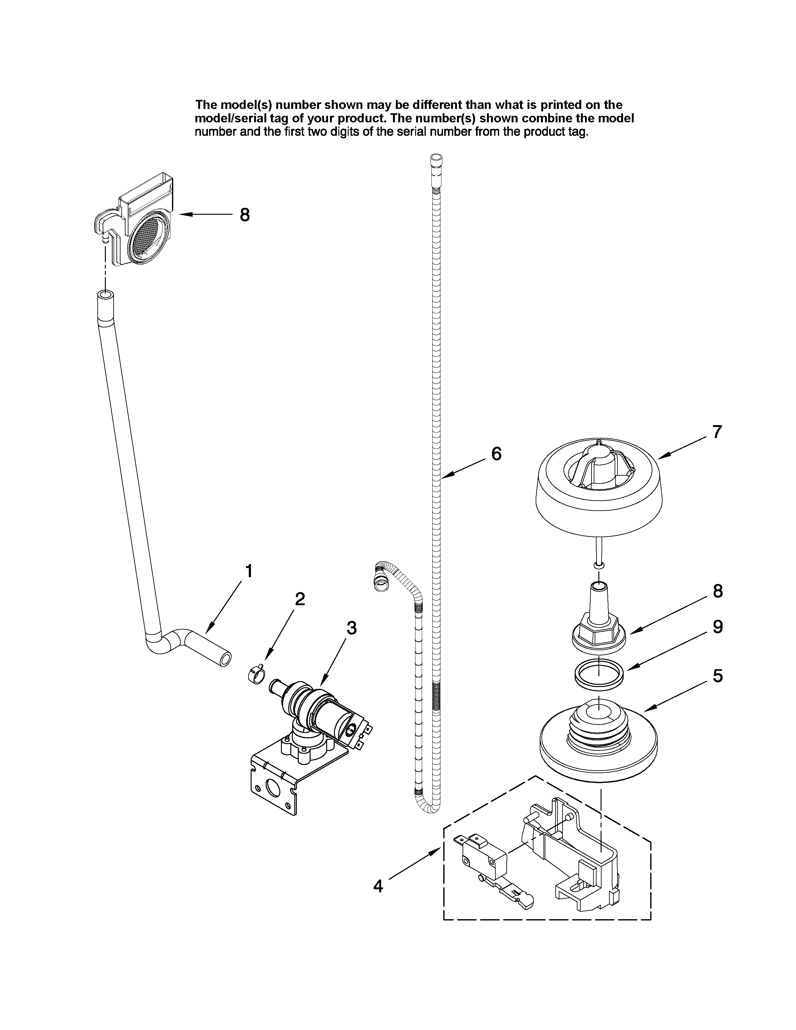 Maytag MDB7851AWW44 fill and overfill parts diagram