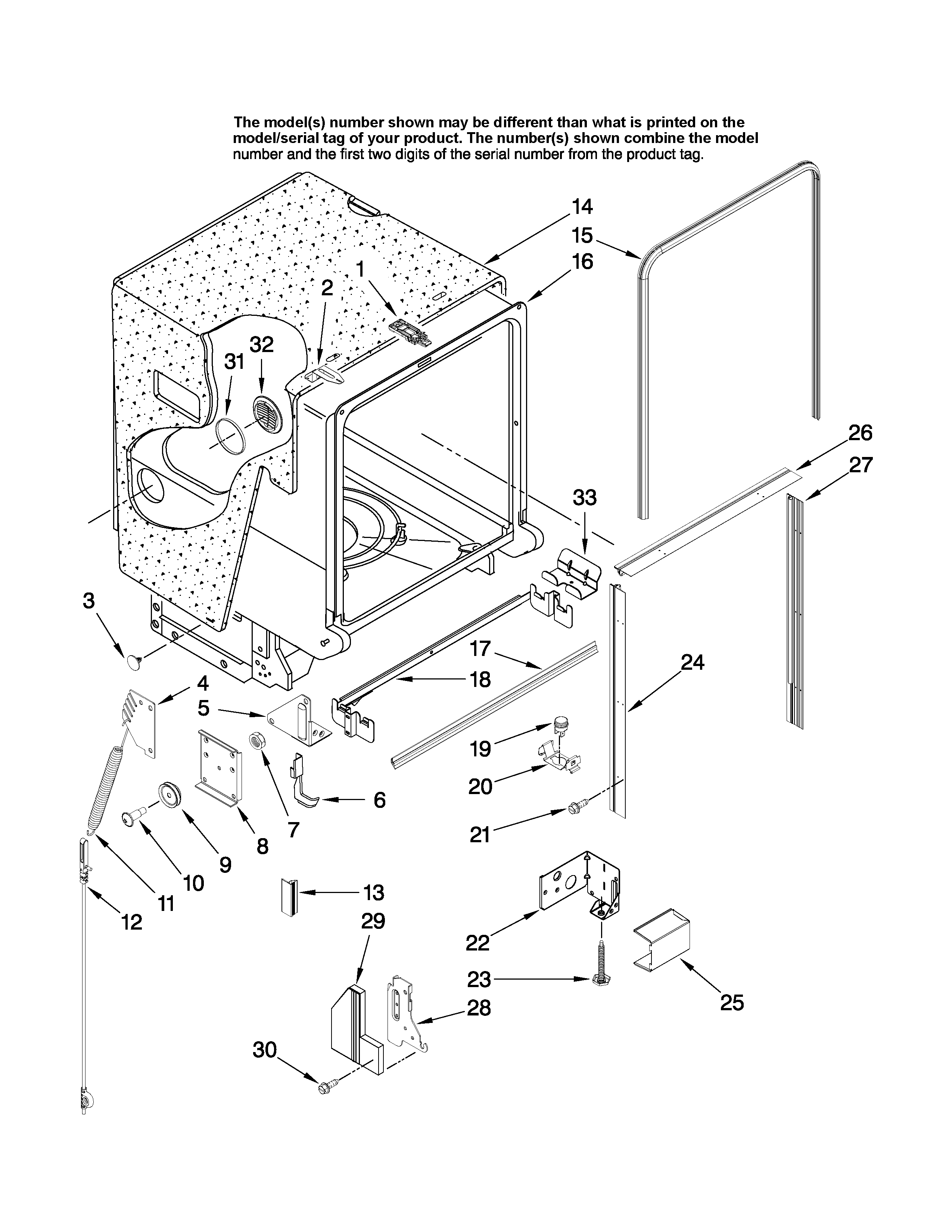 Maytag MDB7851AWW44 tub and frame parts diagram