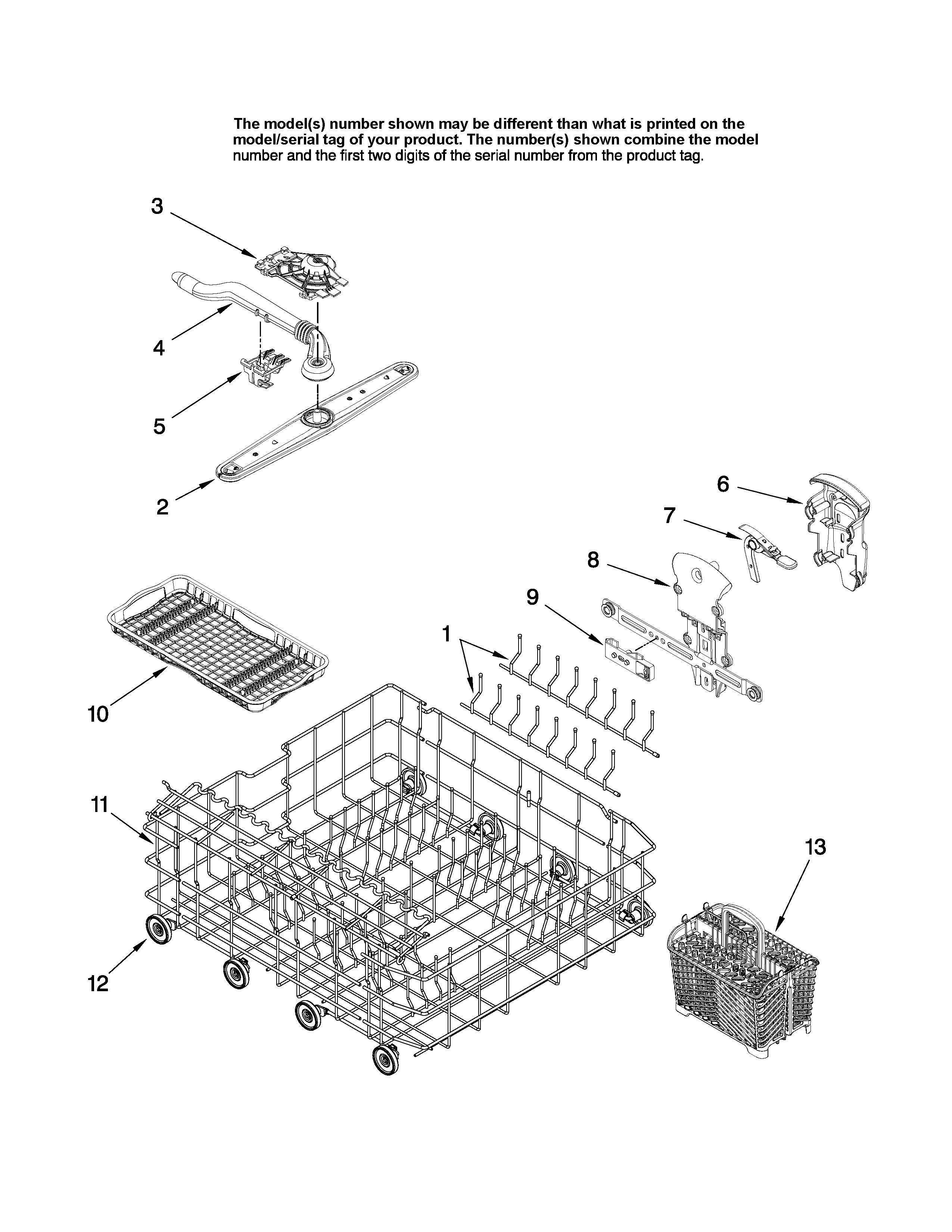 Maytag MDB7851AWW44 lower rack parts diagram