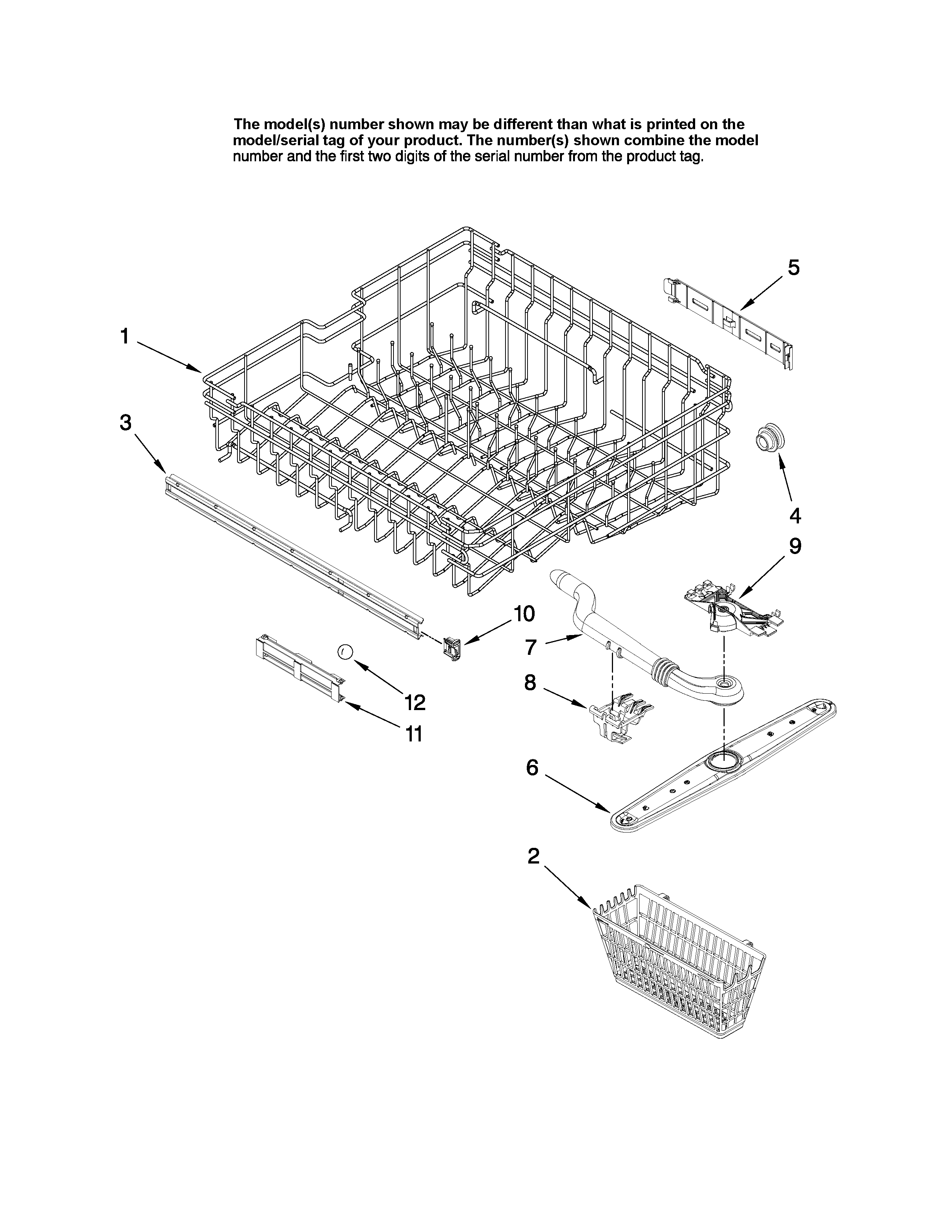 Maytag MDB7851AWW44 upper rack parts diagram