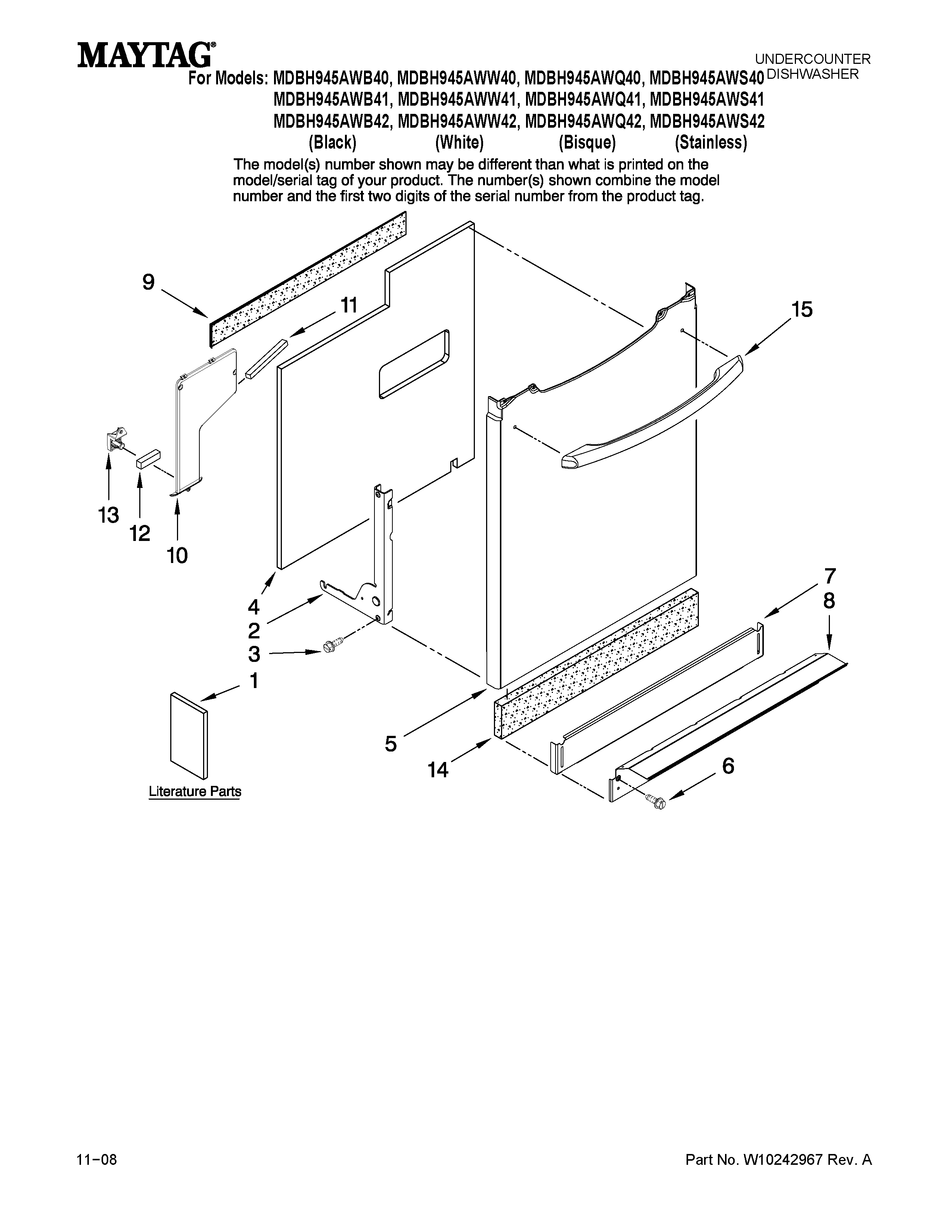 Maytag MDBH945AWB42 door and panel parts diagram