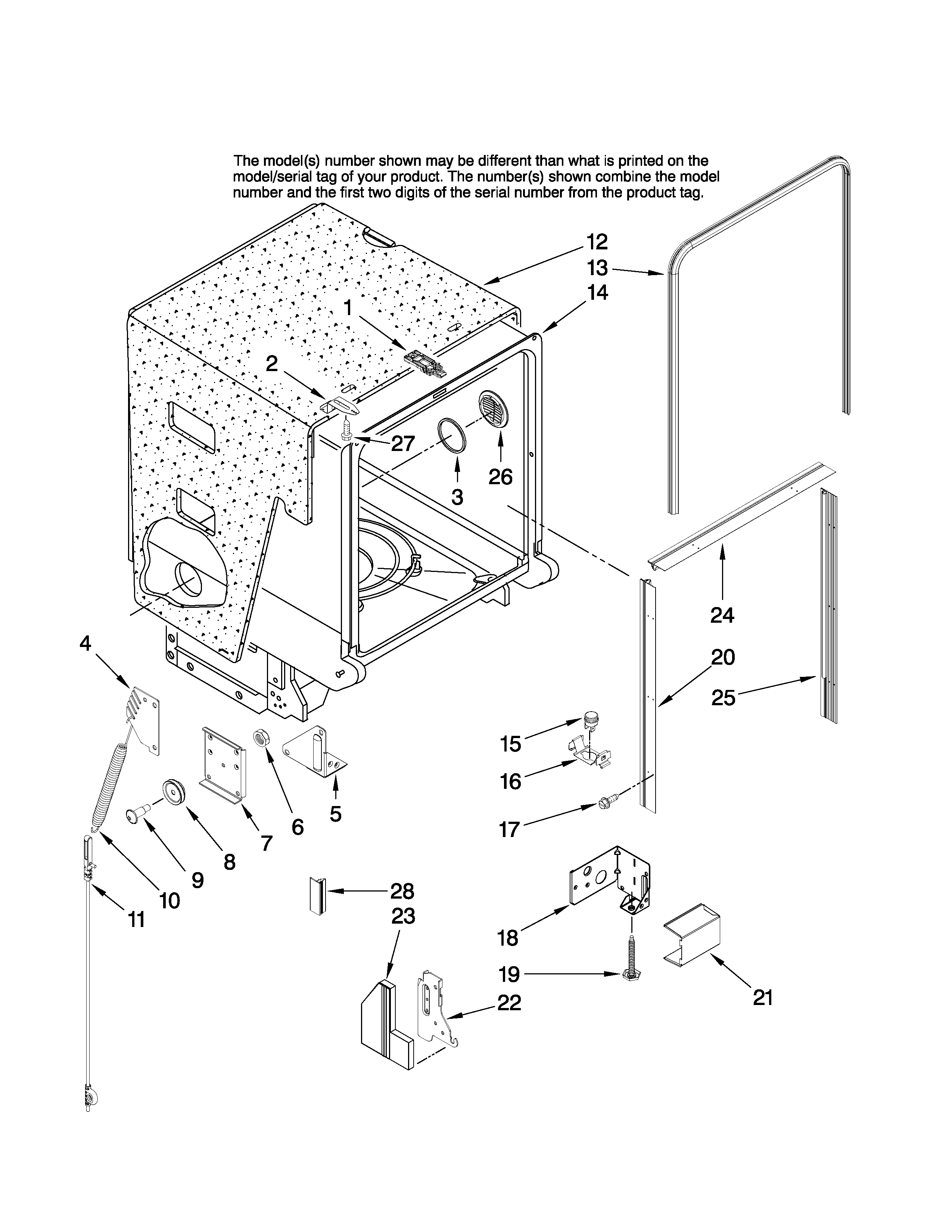 Maytag MDBH945AWB42 tub and frame parts diagram