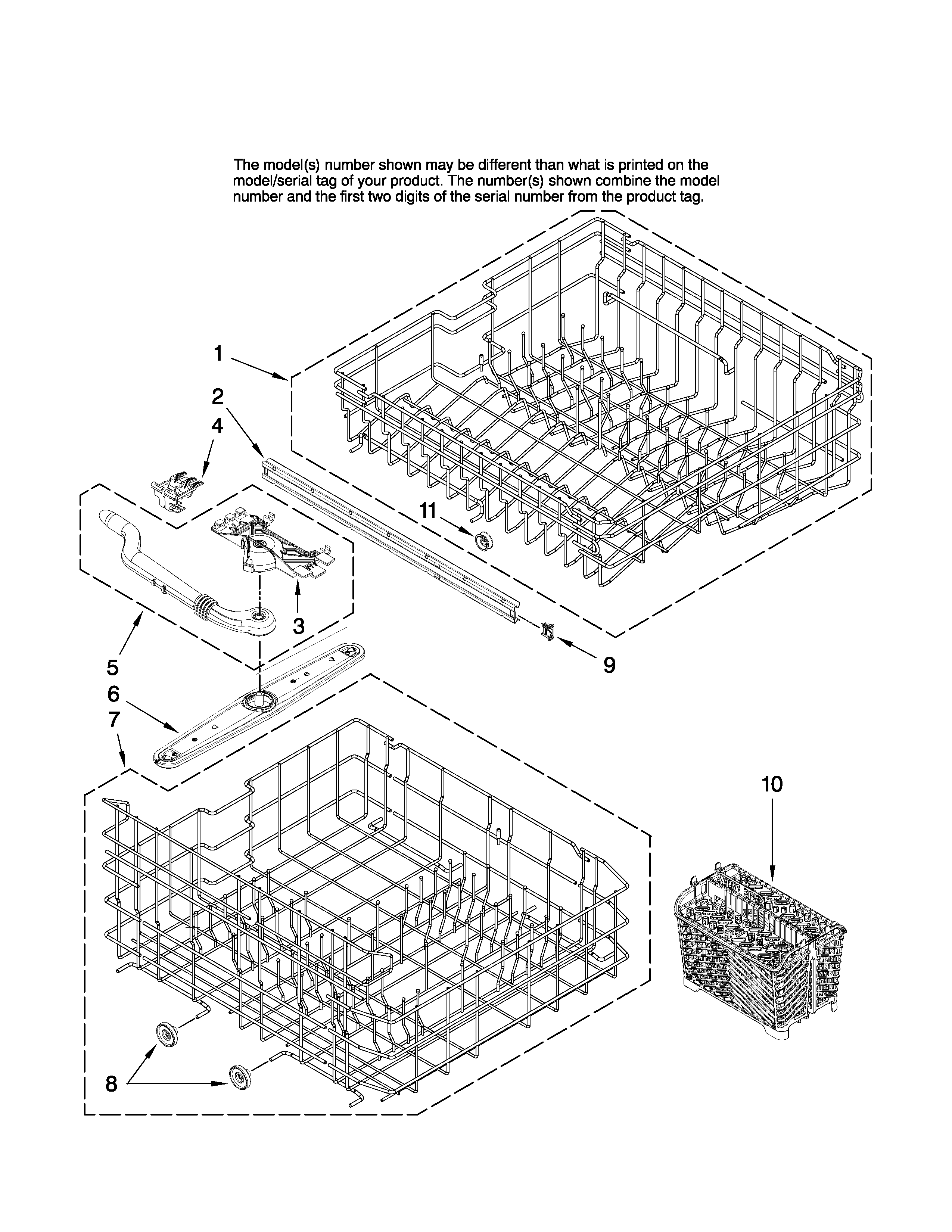 Maytag MDBH945AWB42 upper and lower rack parts diagram