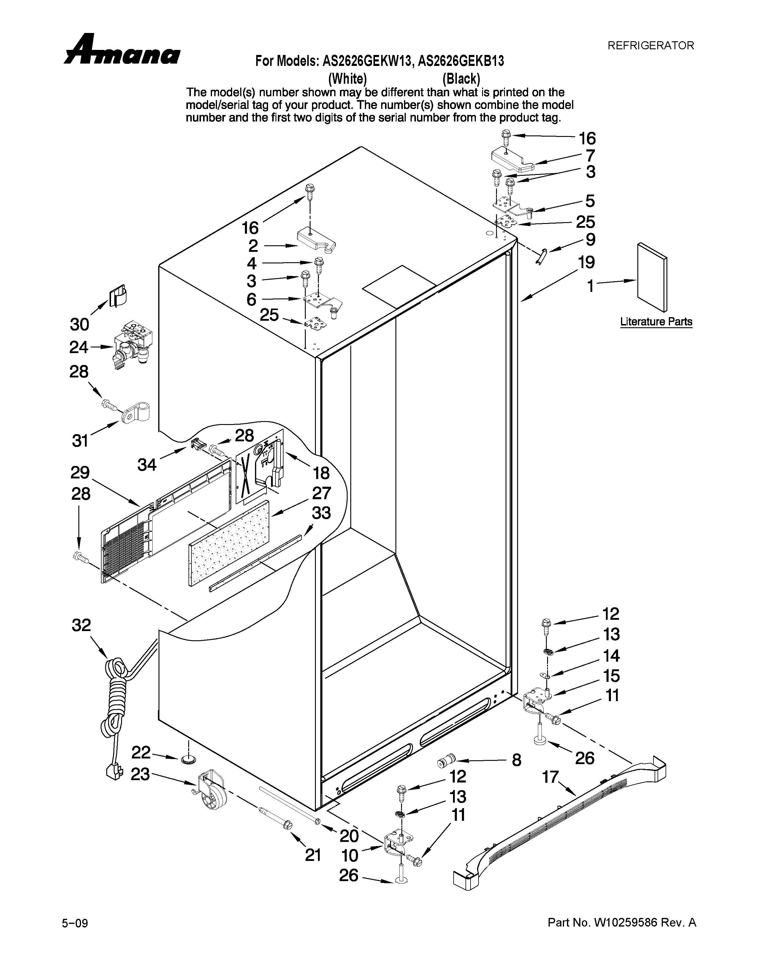 Amana AS2626GEKW13 cabinet parts diagram
