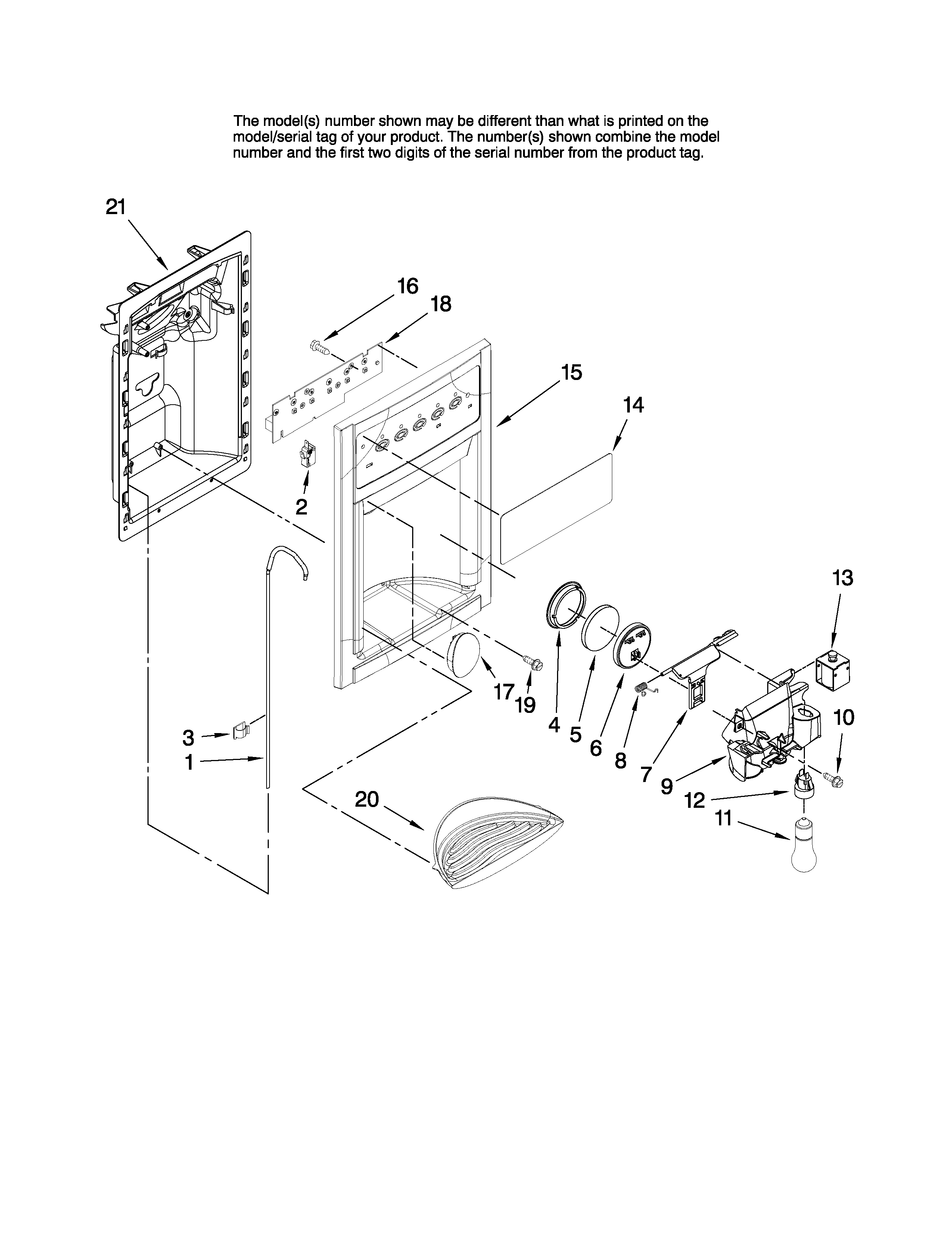 Amana AS2626GEKW13 dispenser front parts diagram