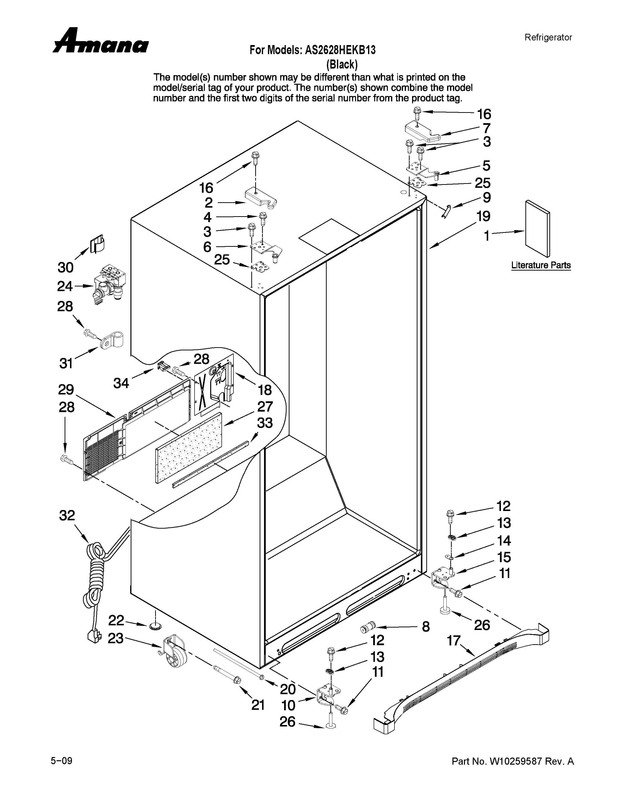 Amana AS2628HEKB13 cabinet parts diagram