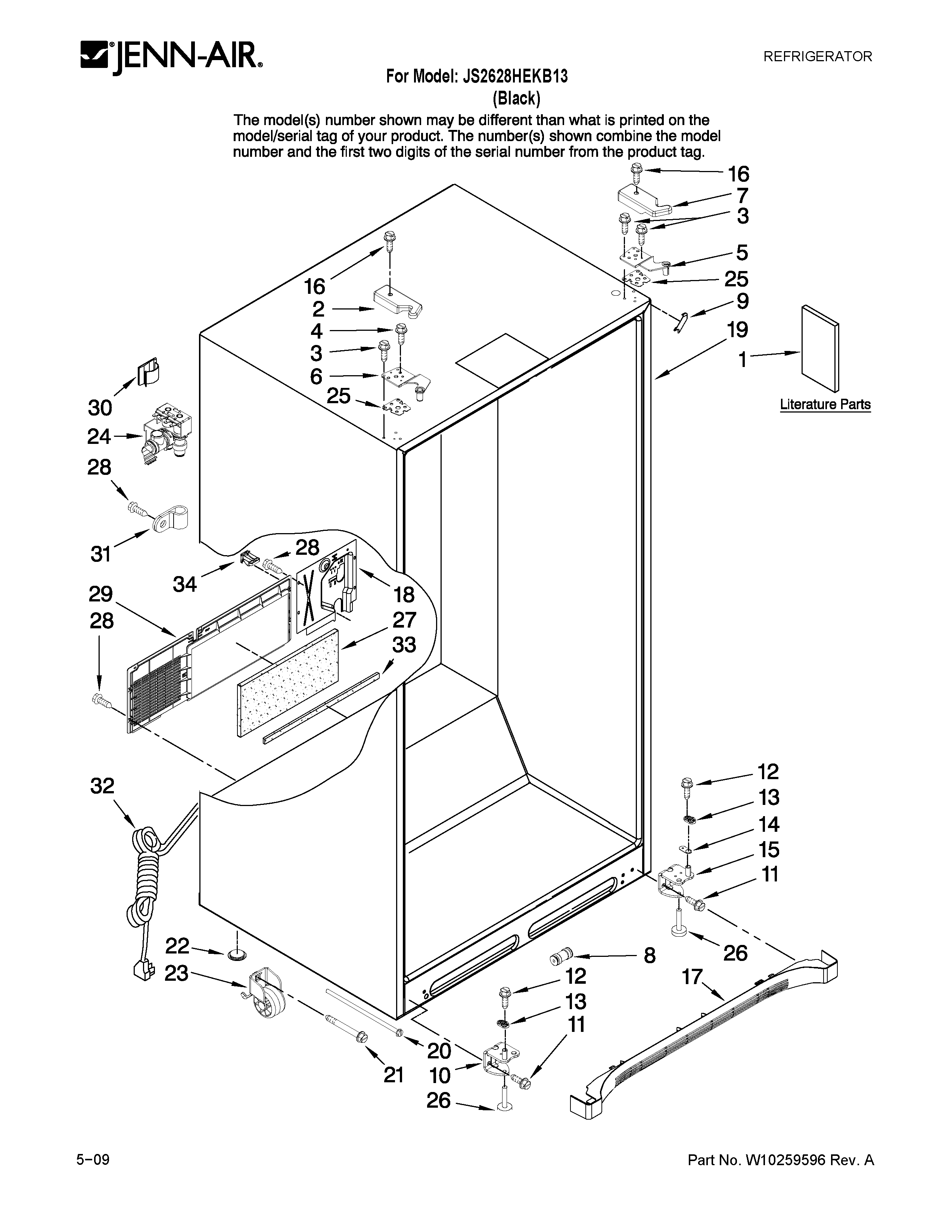 Jenn-Air JS2628HEKB13 cabinet parts diagram