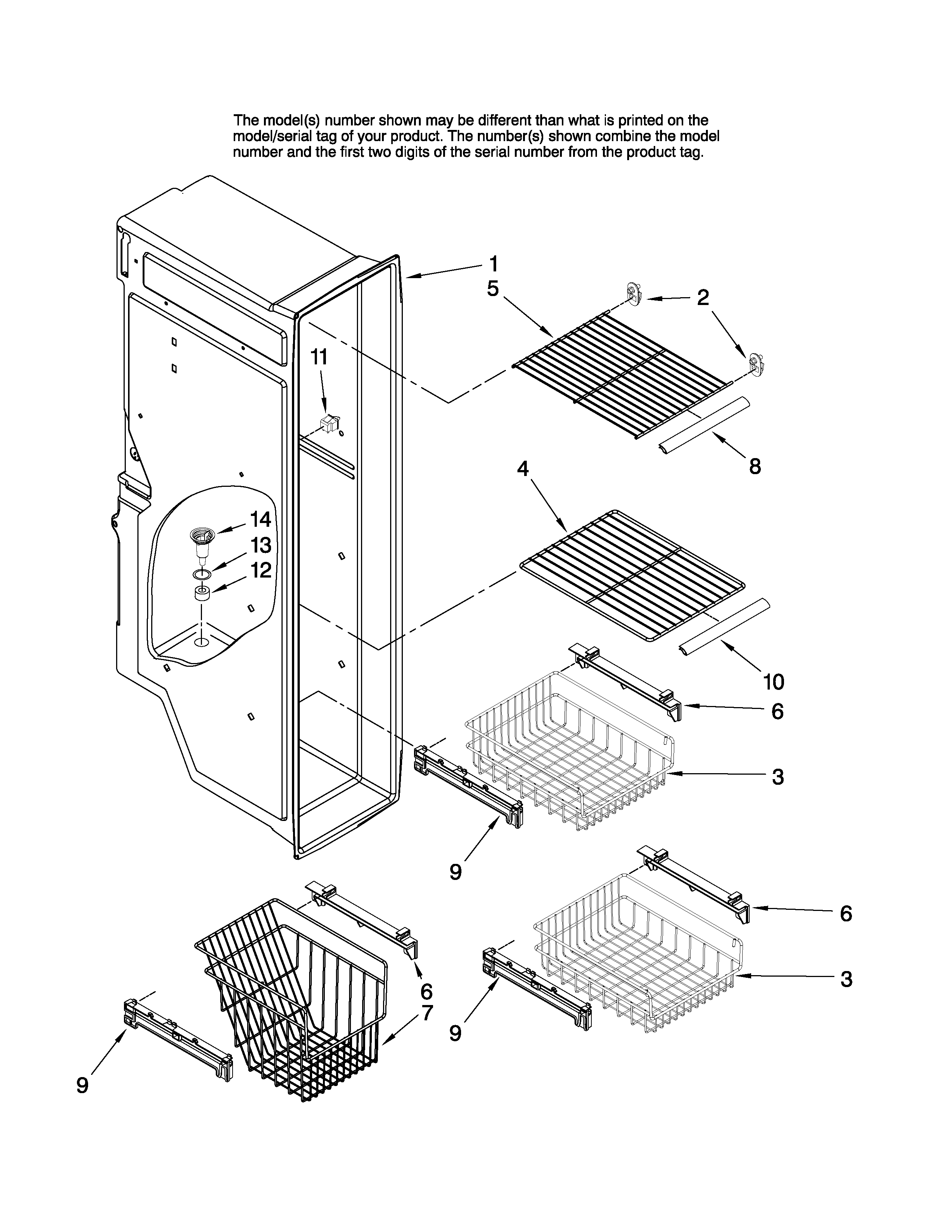 Jenn-Air JS2628HEKB13 freezer liner parts diagram