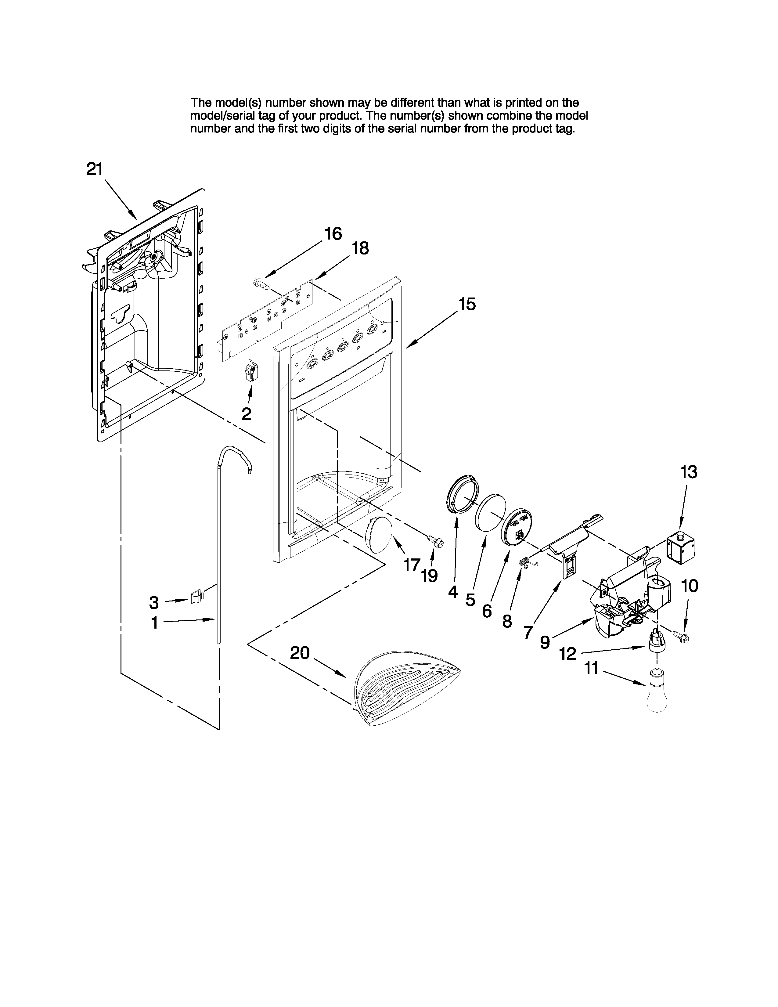 Jenn-Air JS2628HEKB13 dispenser front parts diagram