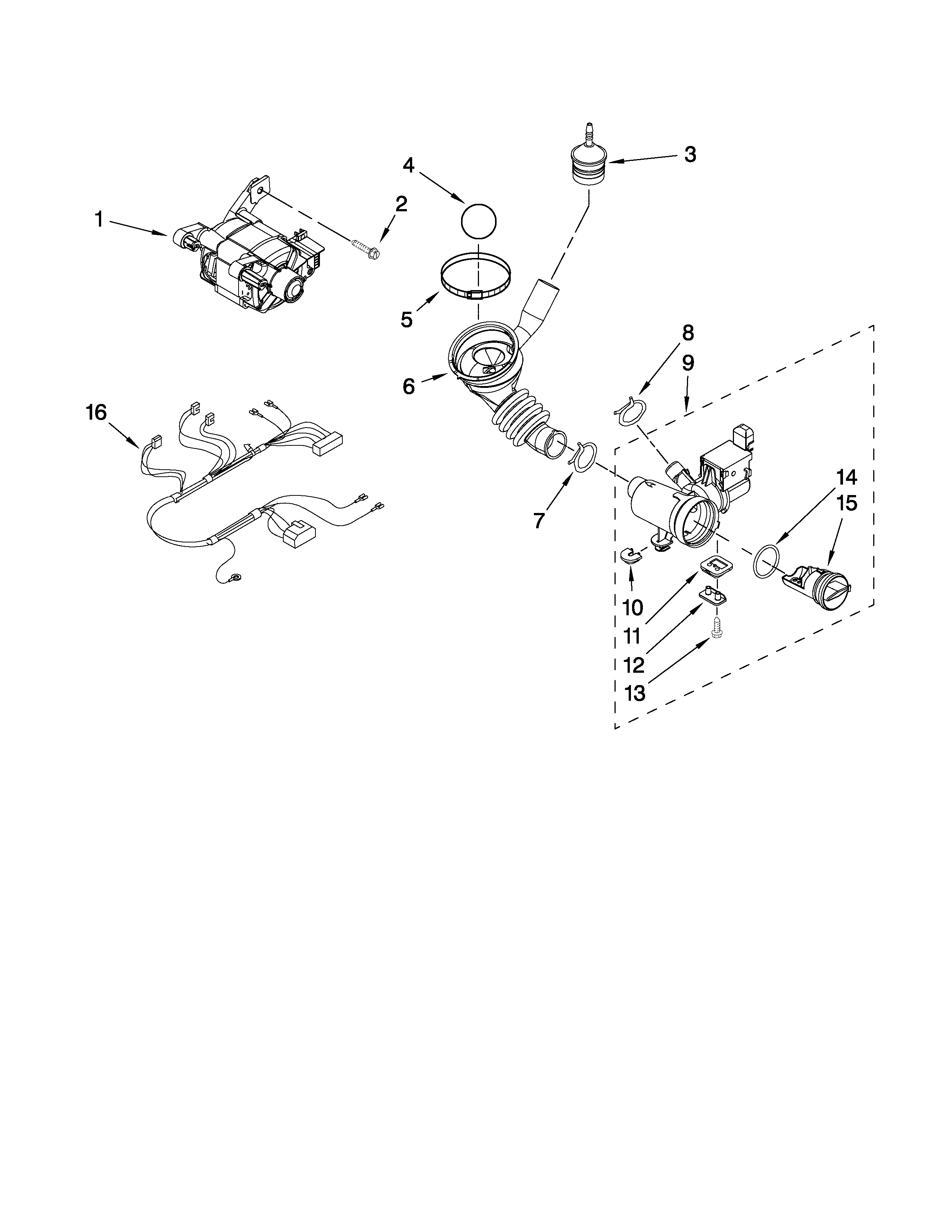 Maytag MHWZ600WR00 pump and motor parts diagram
