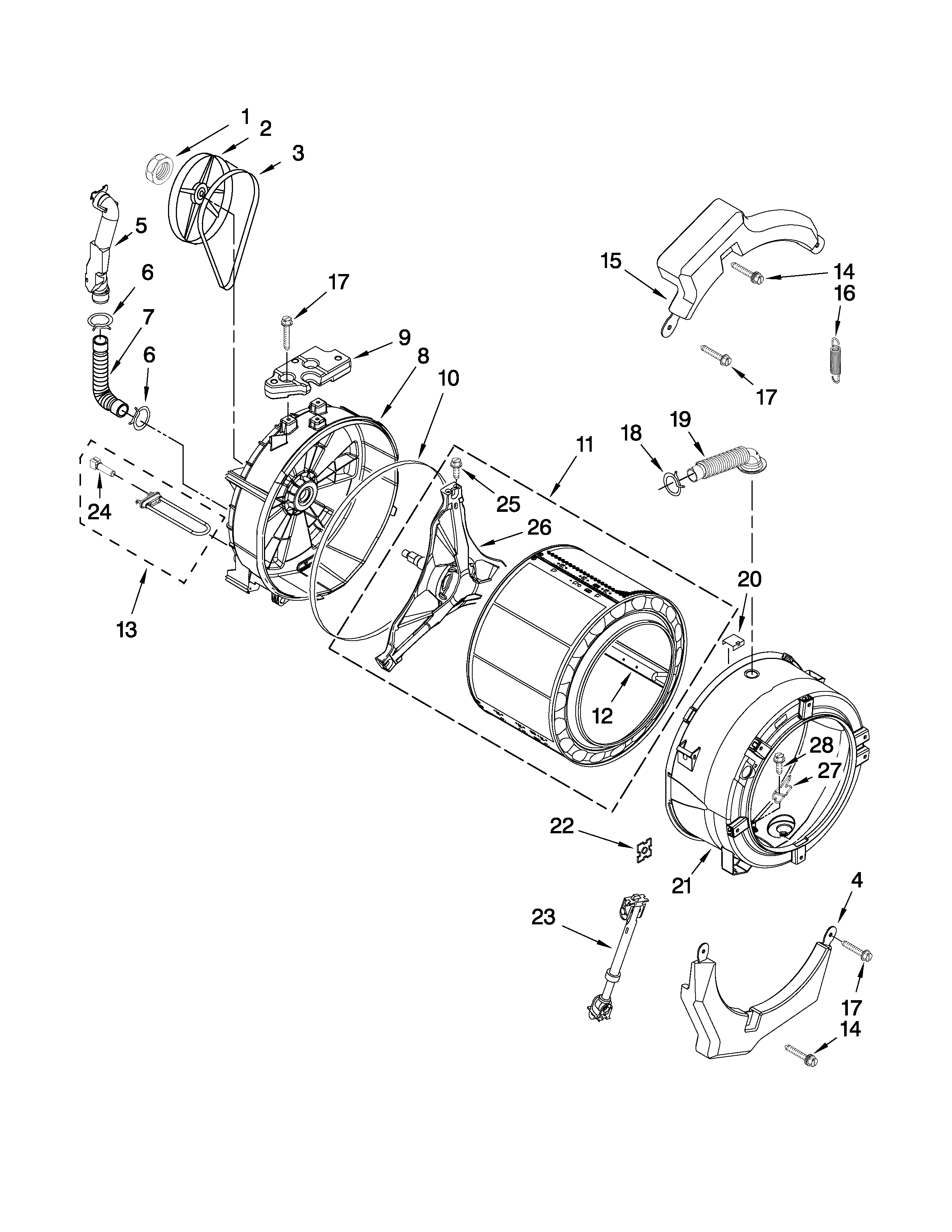 Maytag MHWZ600WR00 tub and basket parts diagram