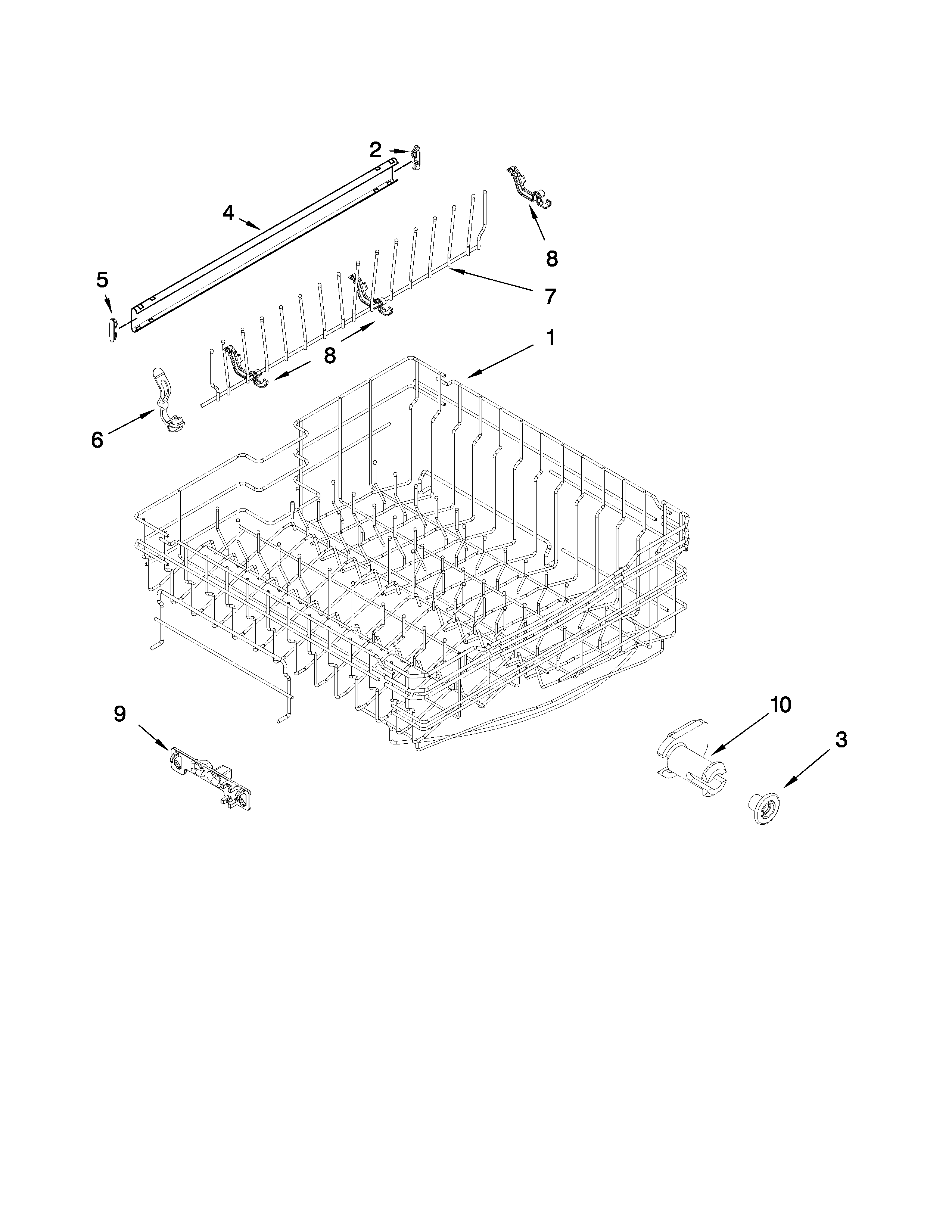 Maytag MDB7809AWM0 upper rack and track parts diagram