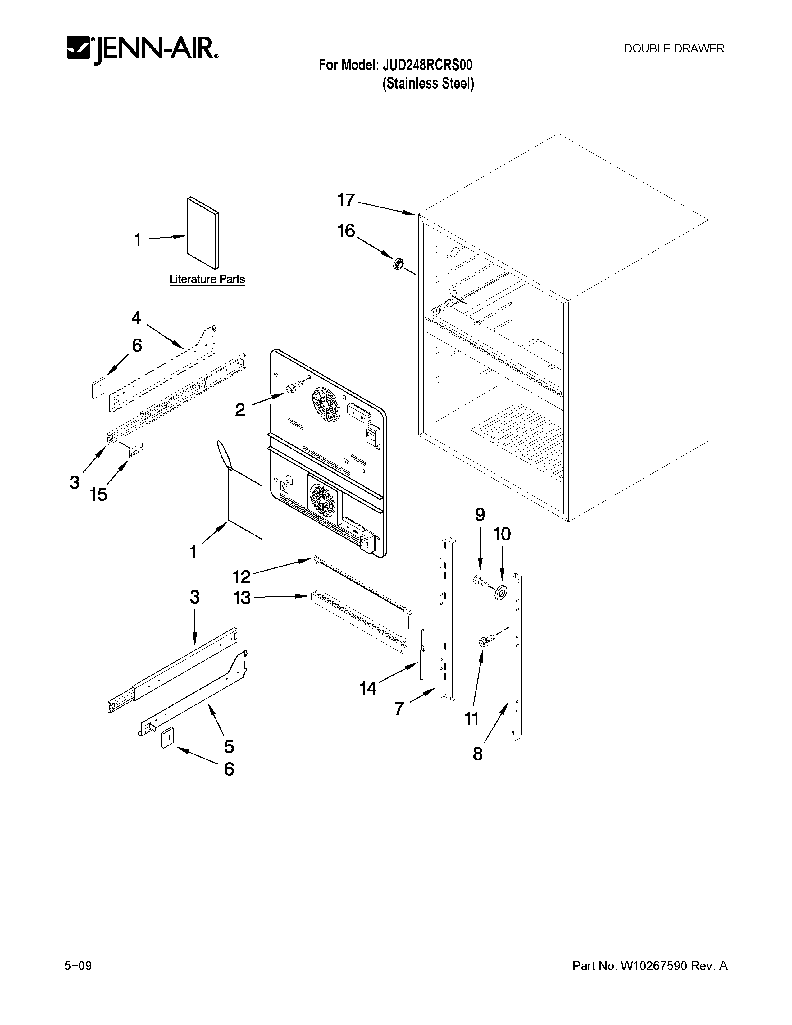 Jenn-Air JUD248RCRS00 cabinet parts diagram