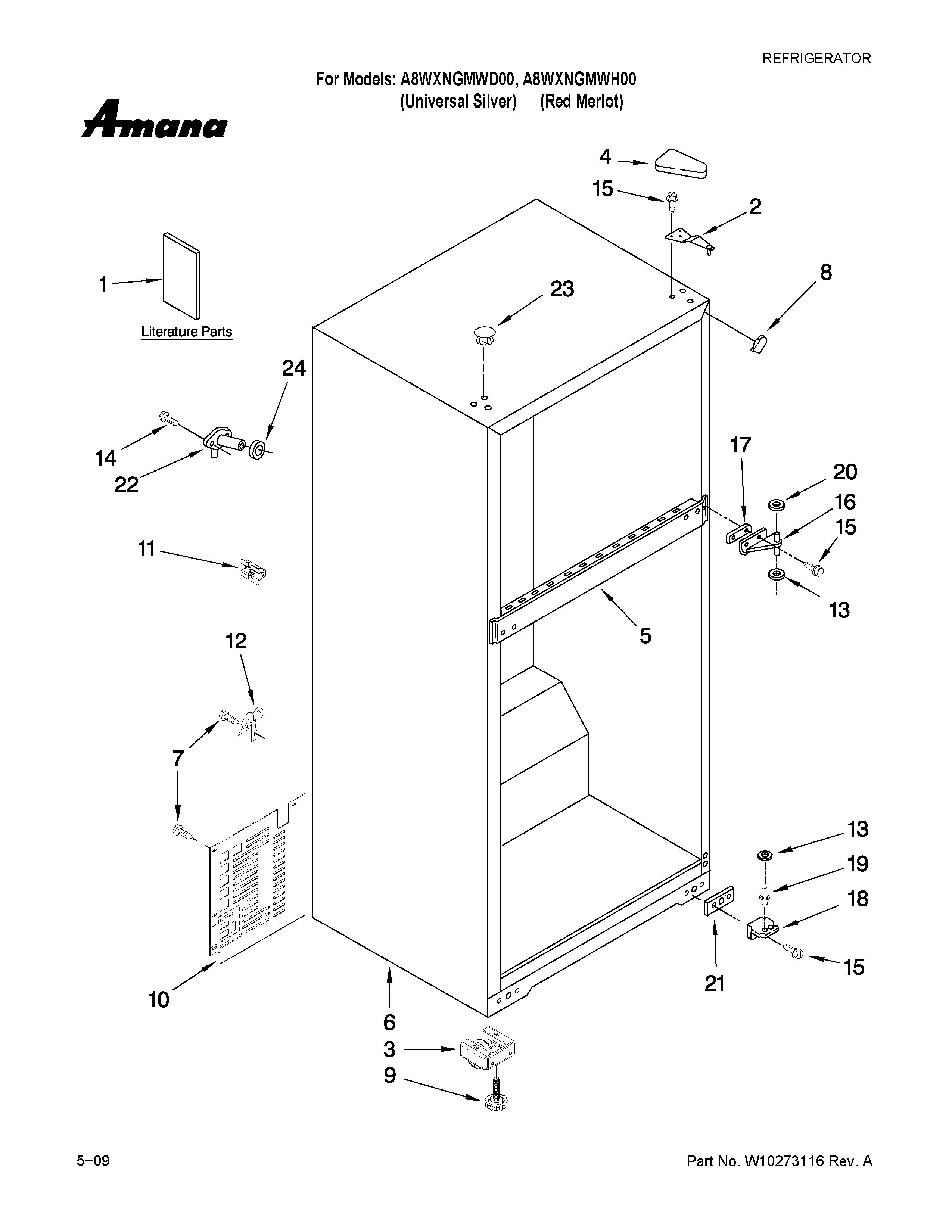 Amana A8WXNGMWH00 cabinet parts diagram