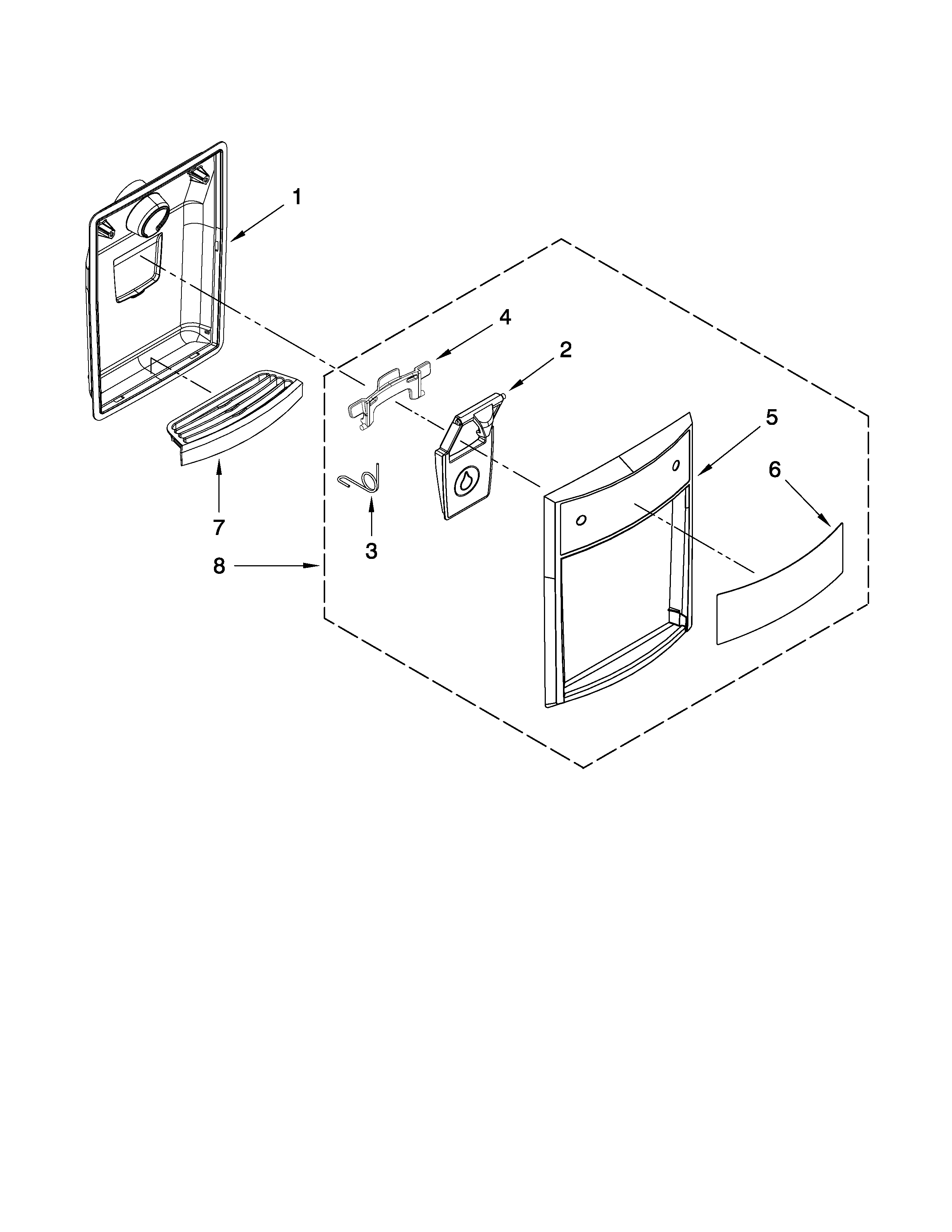 Amana A8WXNGMWH00 dispenser front parts diagram
