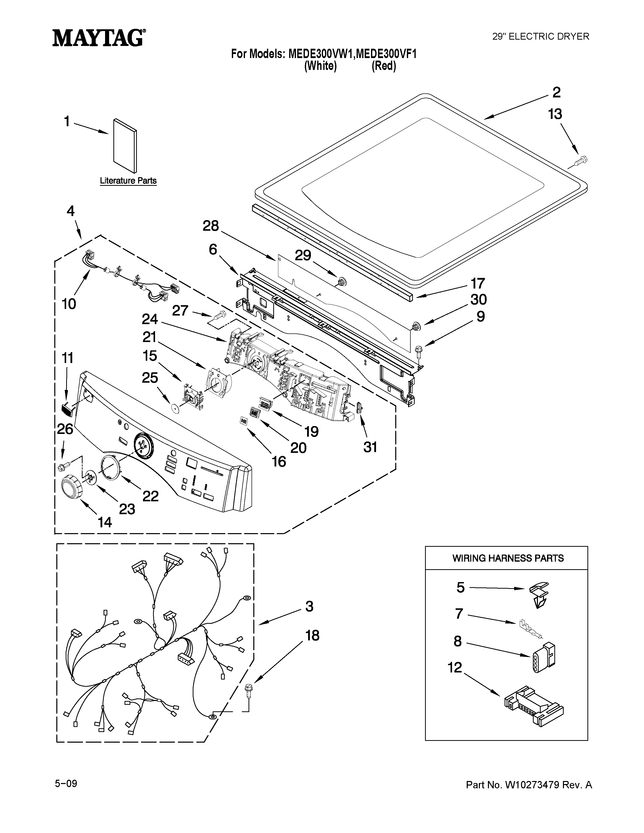 Maytag MEDE300VW1 top and console parts diagram