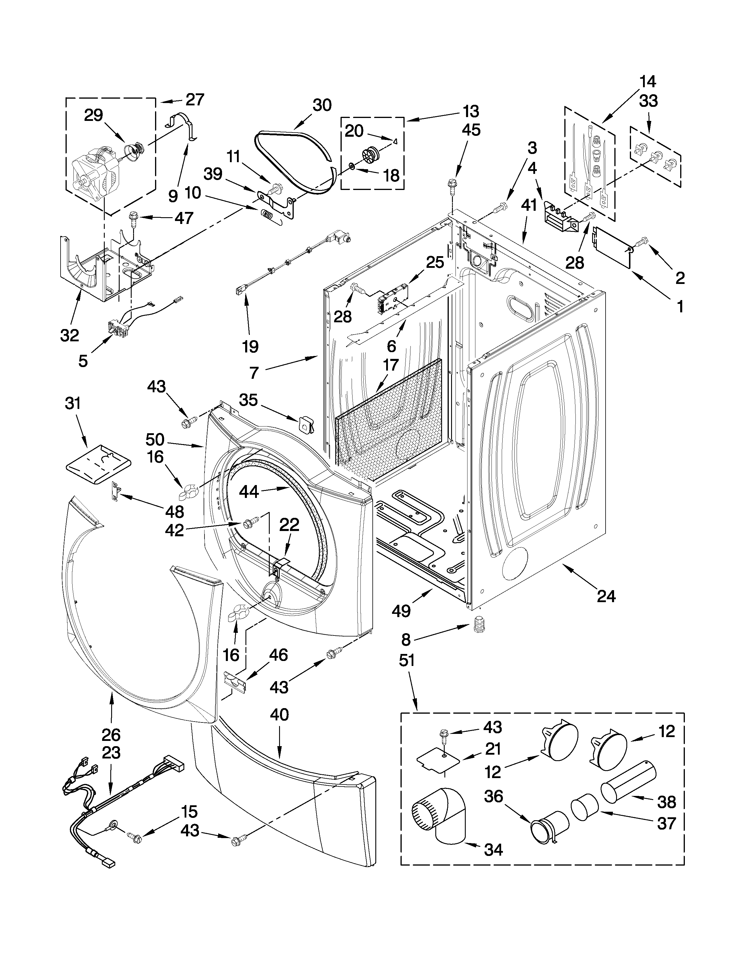 Maytag MEDE300VW1 cabinet parts diagram
