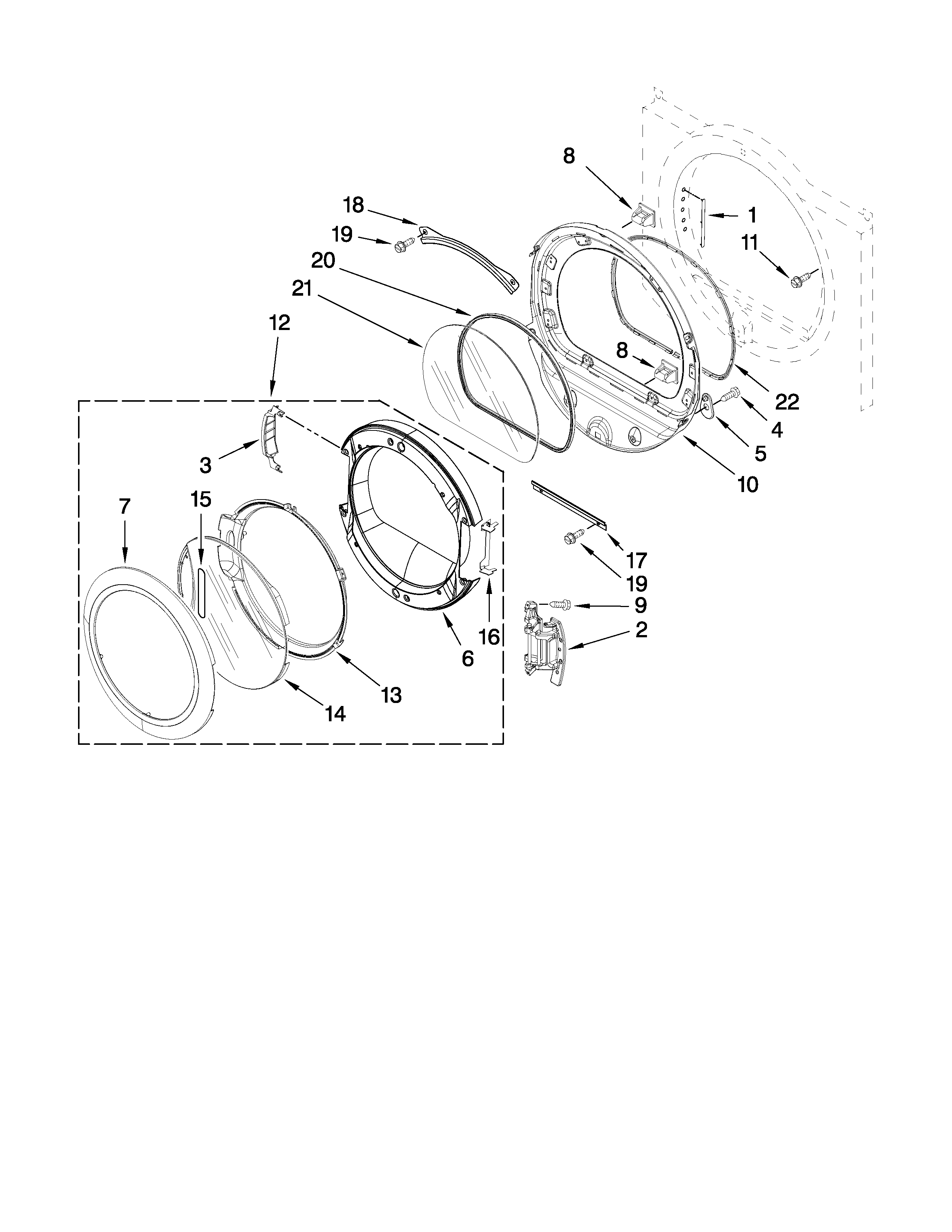 Maytag MEDE300VW1 door parts diagram