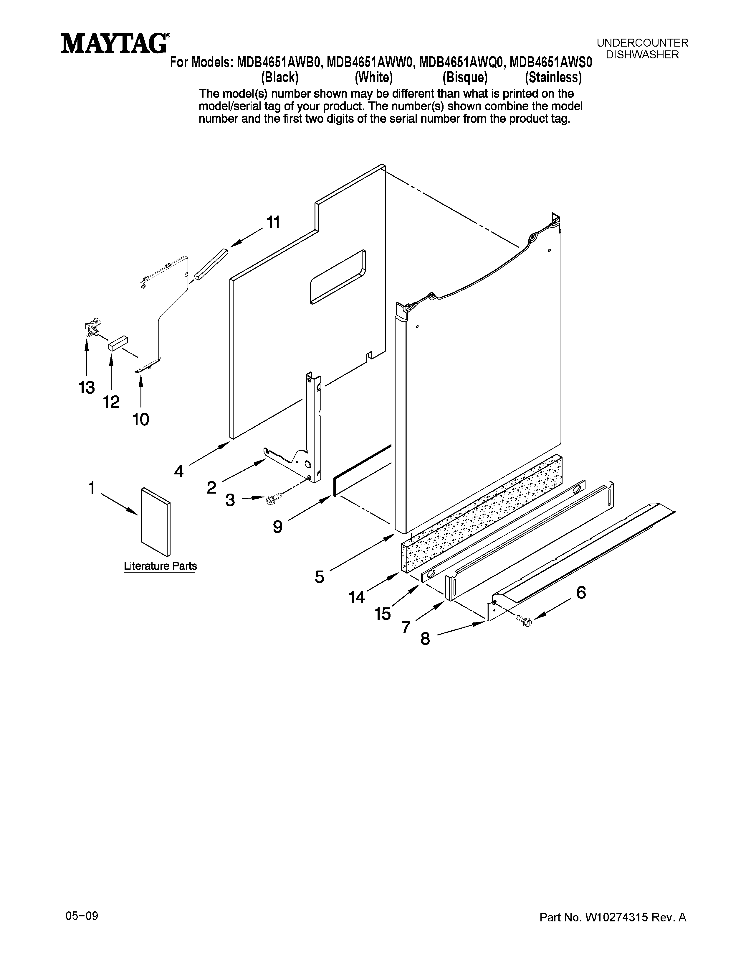 Maytag MDB4651AWW0 door and panel parts diagram