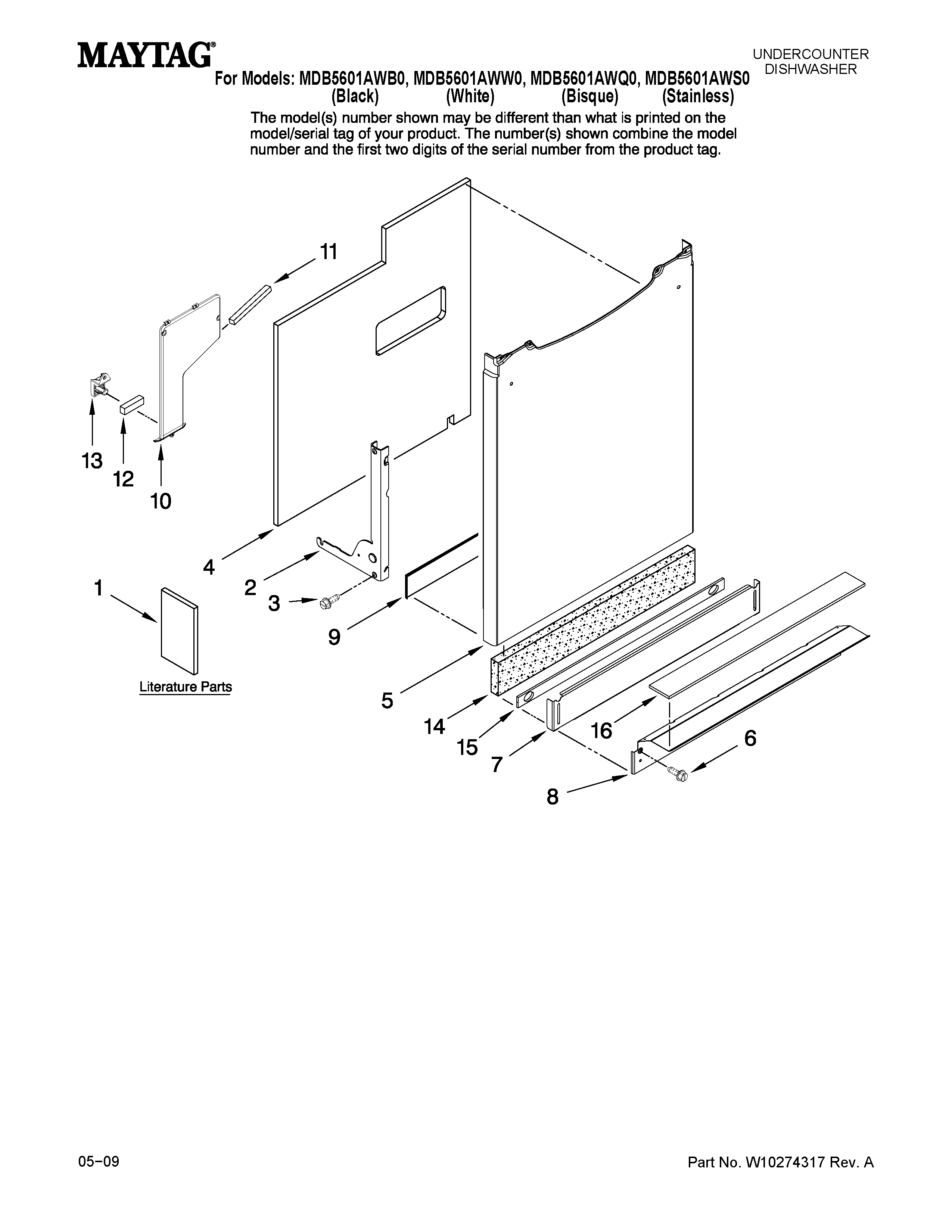 Maytag MDB5601AWW0 door and panel parts diagram