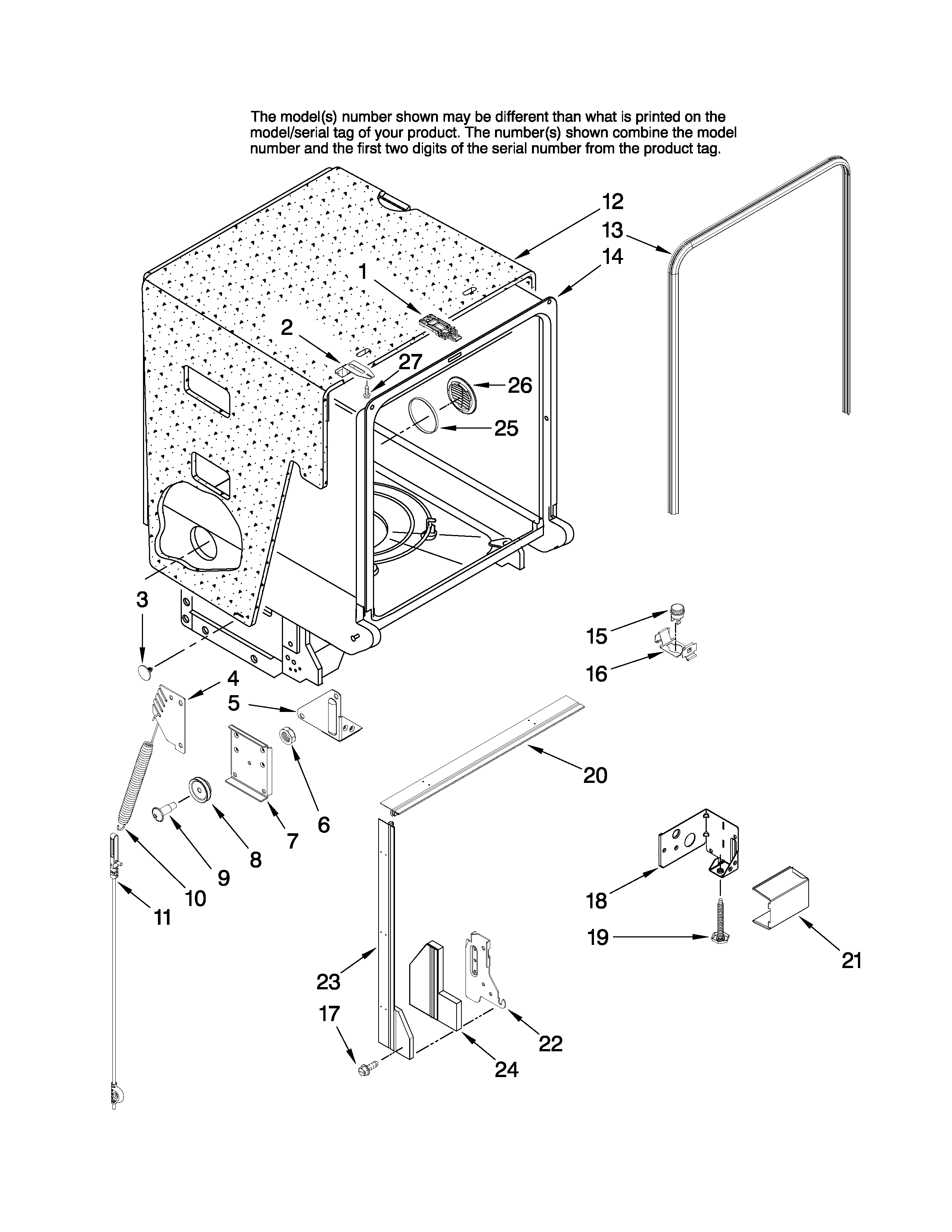 Maytag MDB5601AWW0 tub and frame parts diagram
