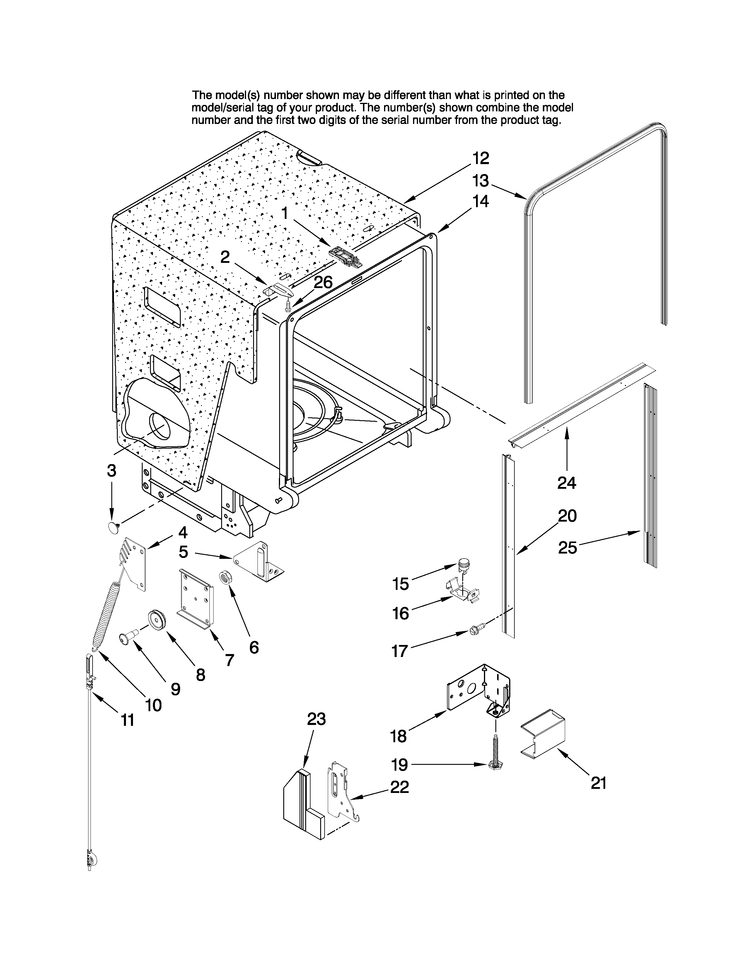 Maytag MDB6702AWB0 tub and frame parts diagram
