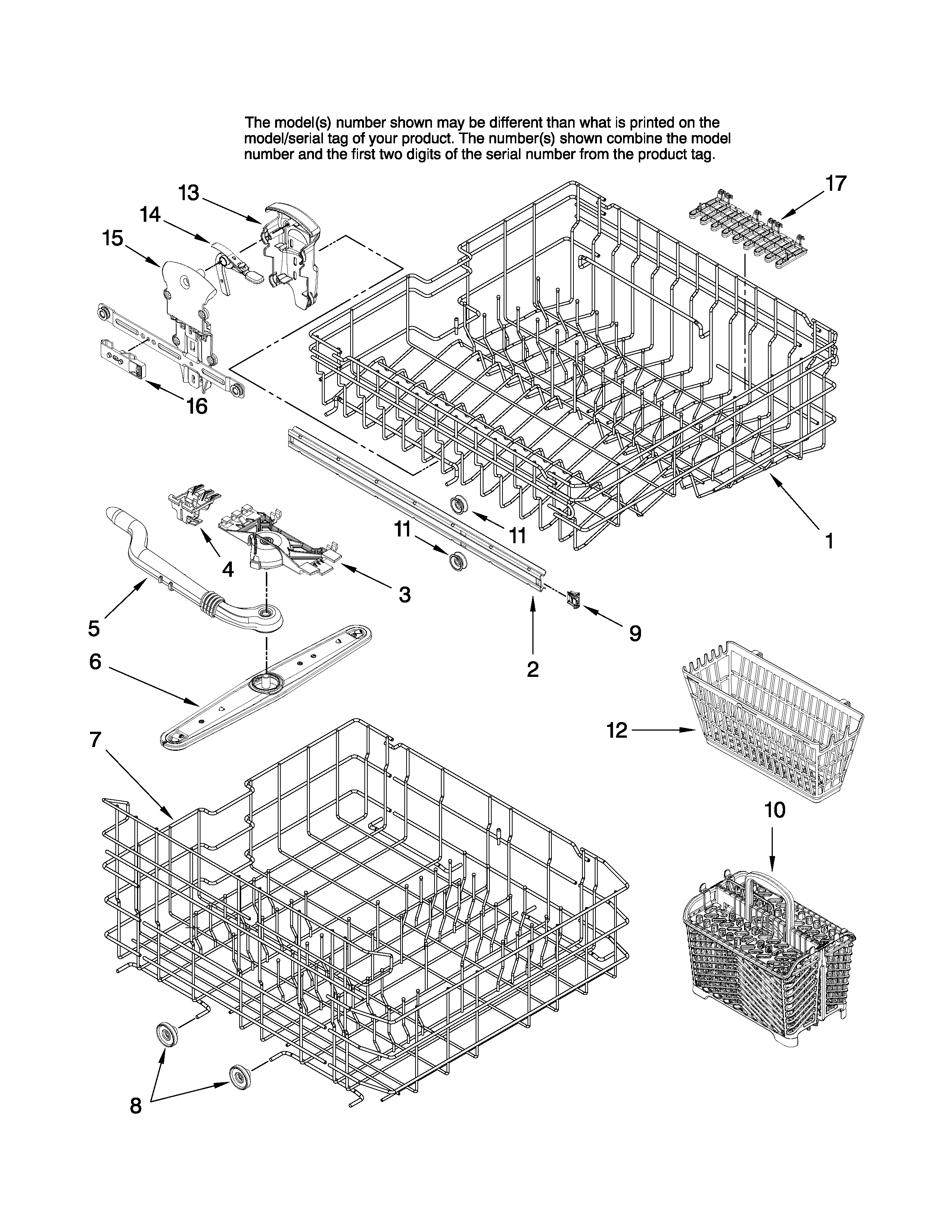 Maytag MDB6702AWB0 upper and lower rack parts diagram