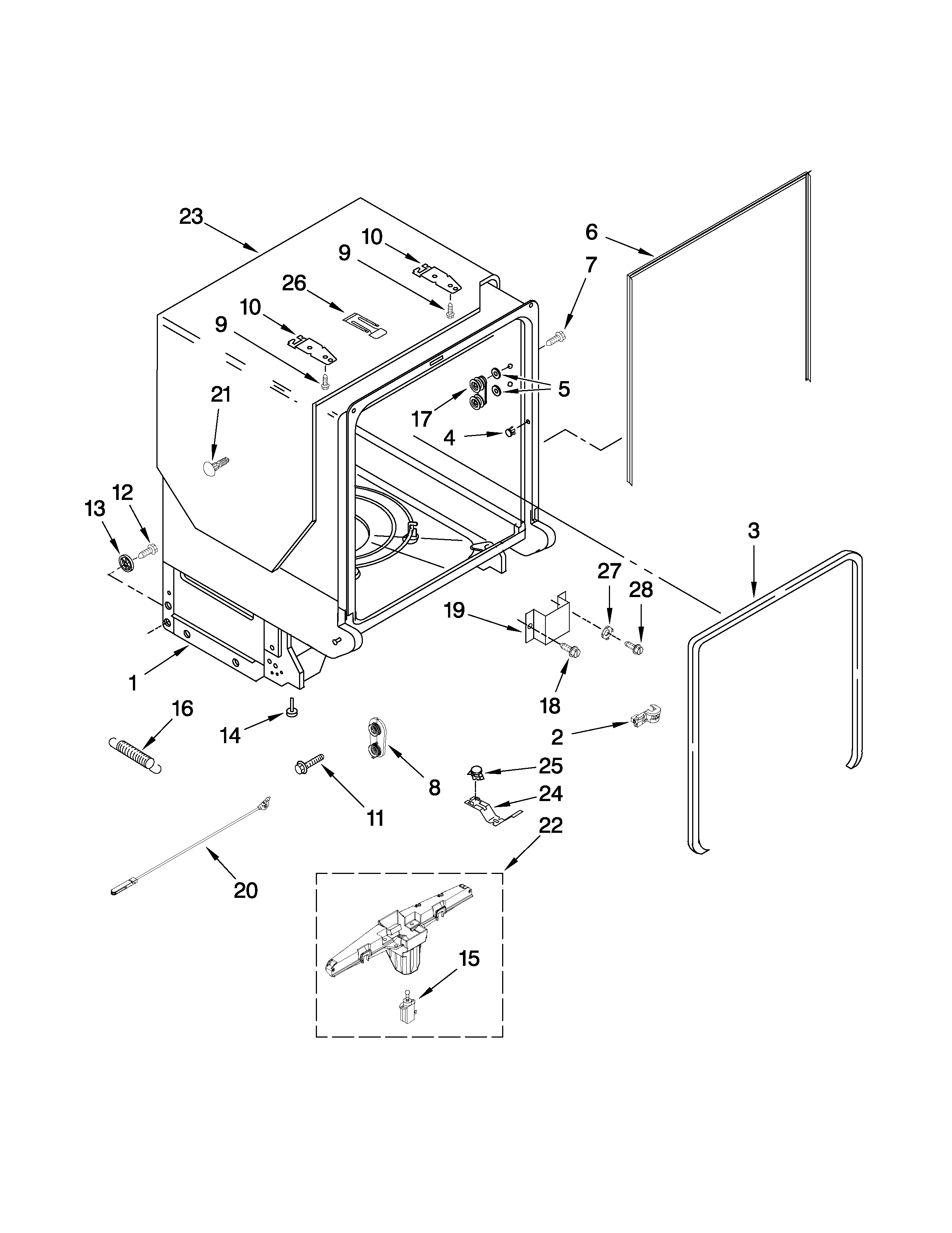 Maytag MDB7709AWB0 tub and frame parts diagram