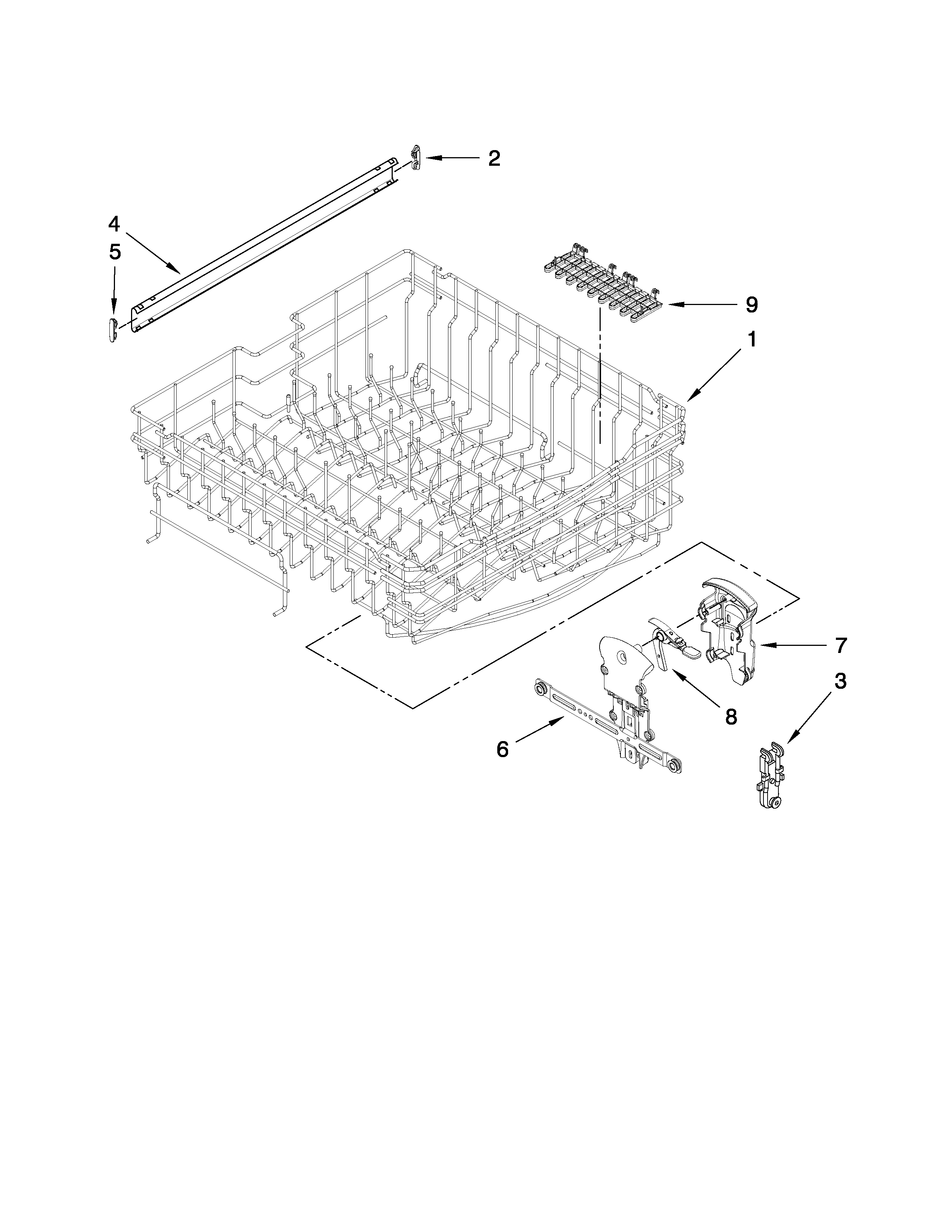 Maytag MDB8859AWW0 upper rack and track parts diagram