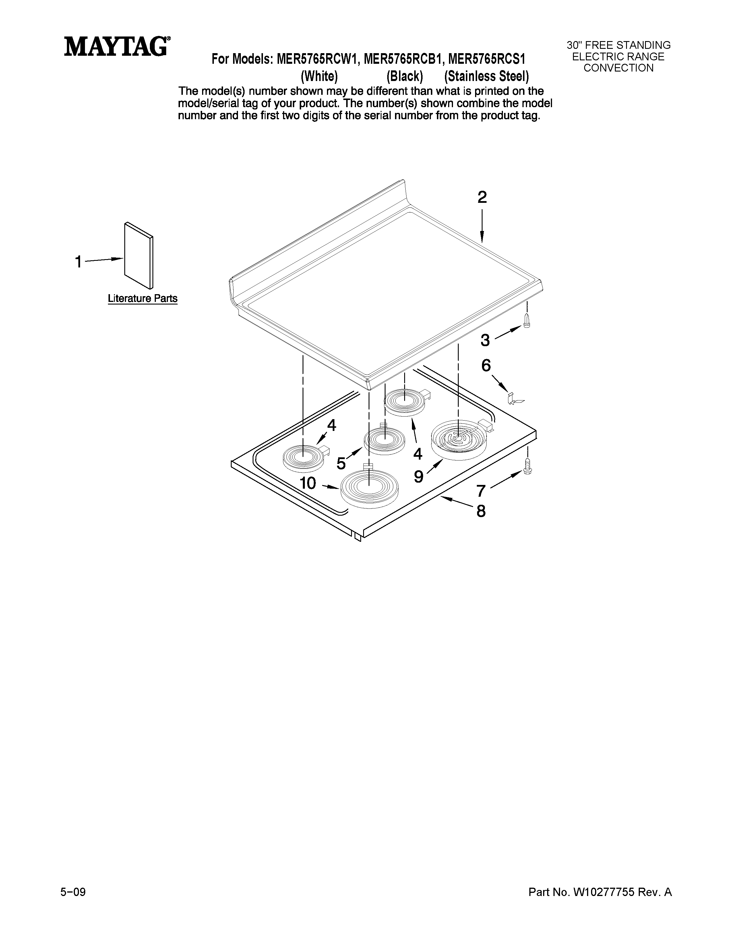 Maytag MER5765RCB1 cooktop parts diagram
